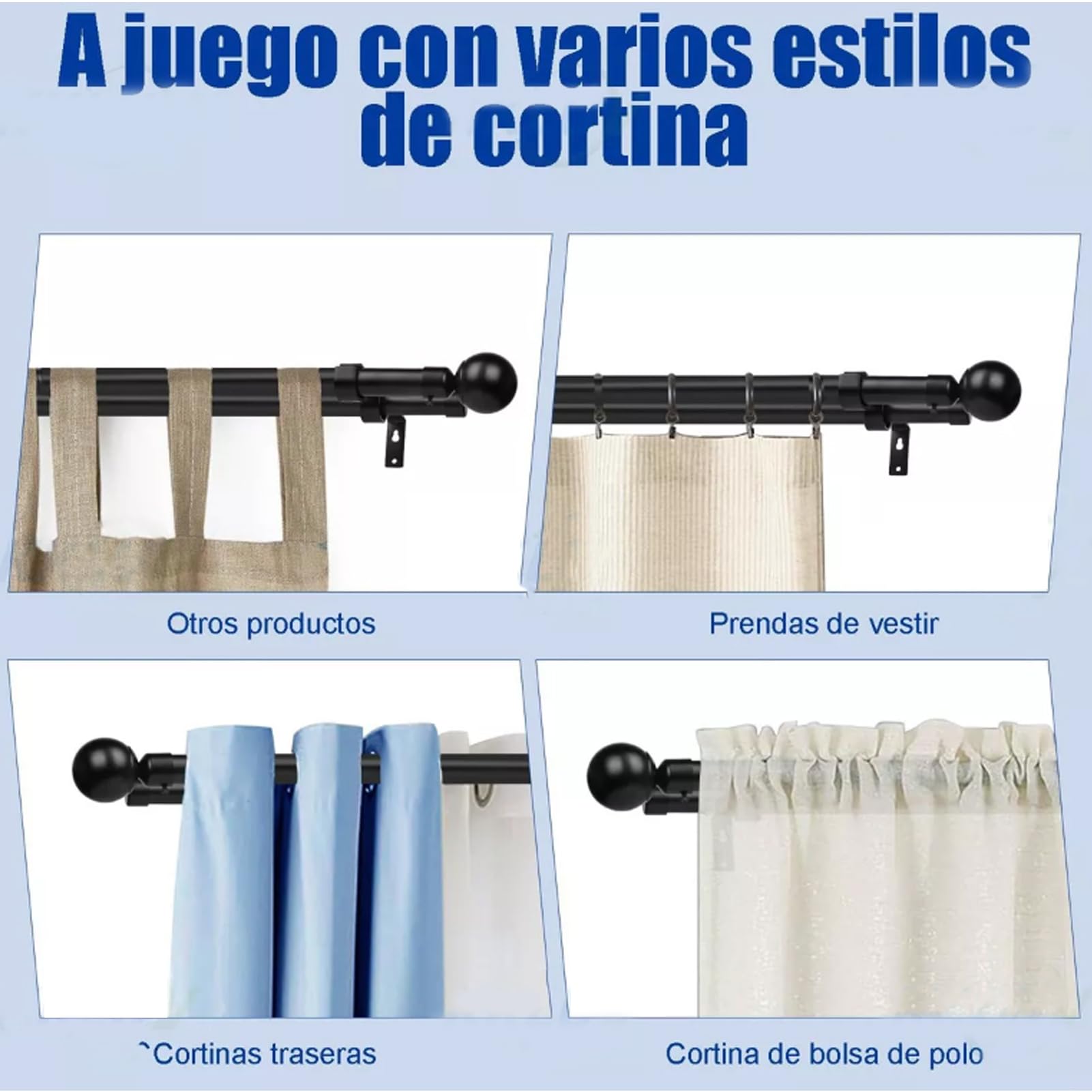 Tringle à Rideau Double Moderne et Robuste avec extrémité Sphérique en Métal, Double Tringle à Rideau Extensible pour Cuisine, Chambre à Coucher, Fenêtre, Bureau, Noir