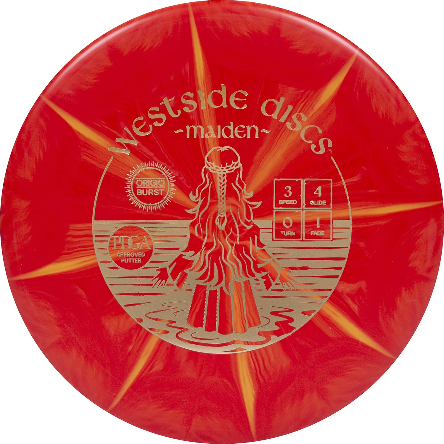 Westside Discs Origio Burst Maiden Disc Golf Putter | Frisbee Golf Putt and Approach Disc | Neutral Flying Golf Disc | Stamp Colors Will Vary