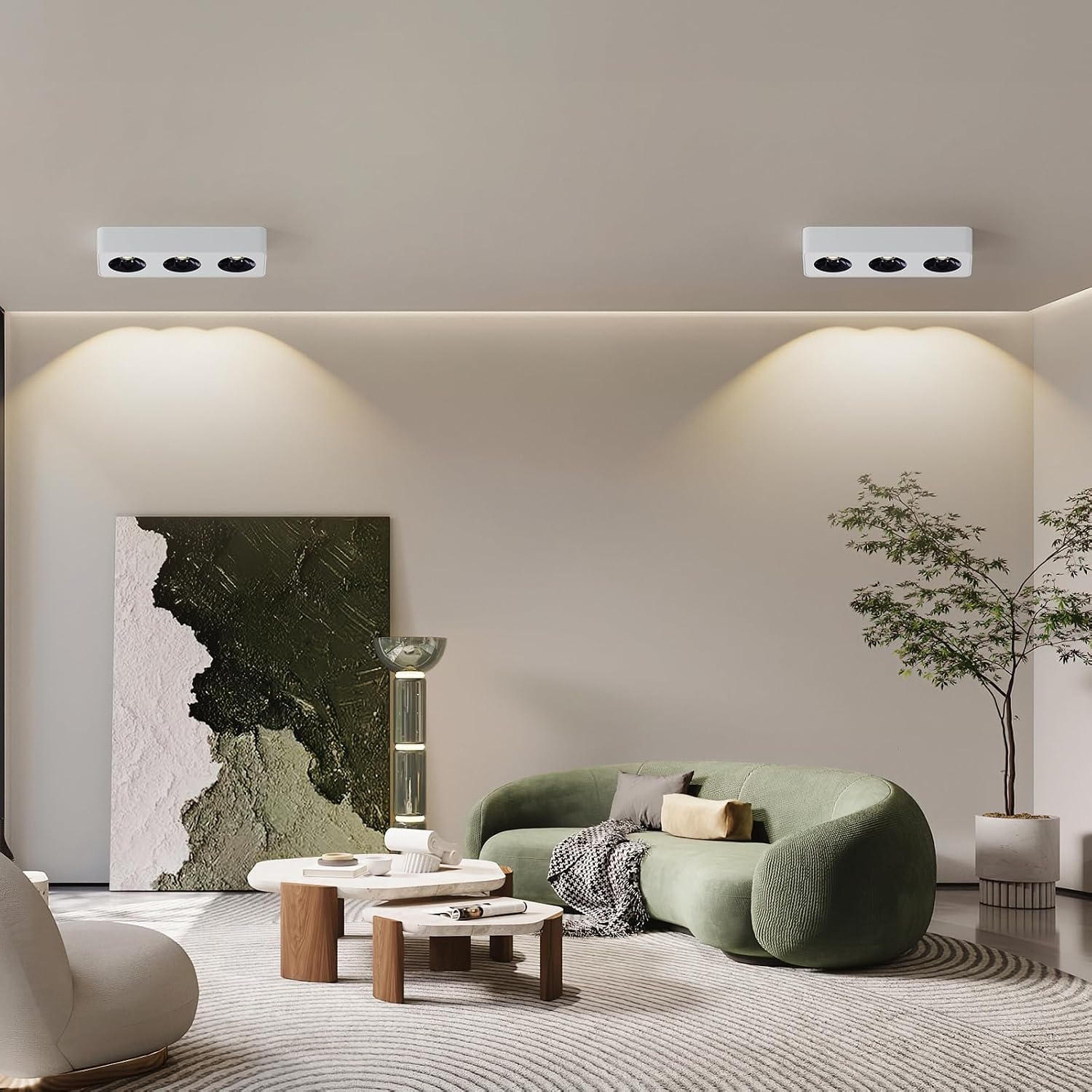 JAYMP Rectangular Modern LED Ceiling Spotlight 3000K Dimmable White Surface Mount Focus Down Light for Living Room Hallway Laundry Room (White, Triple Lamp)