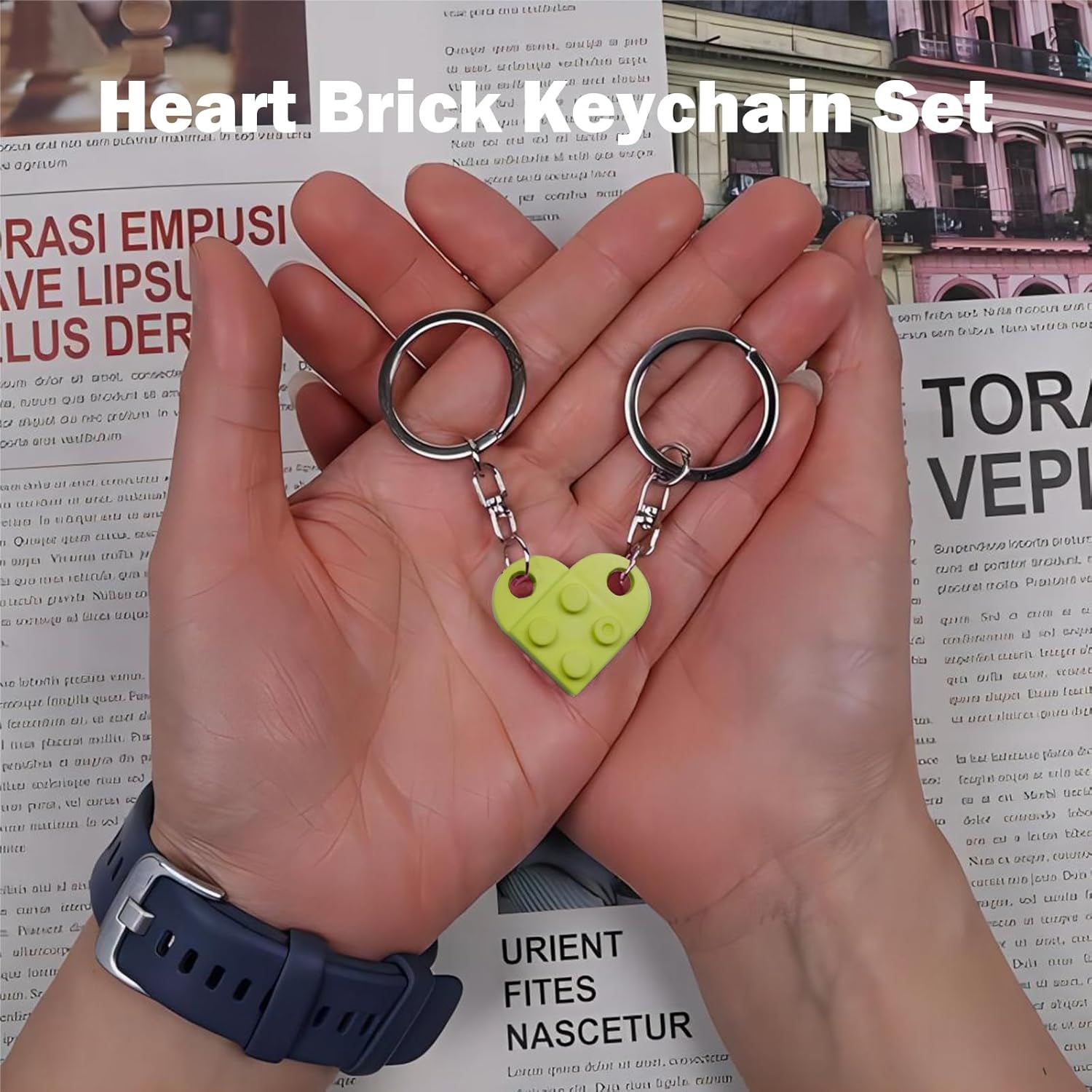 2pcs Heart Keychain for Couples Brick Matching Heart Keychain Set for Boyfriend Girlfriend - Image 2