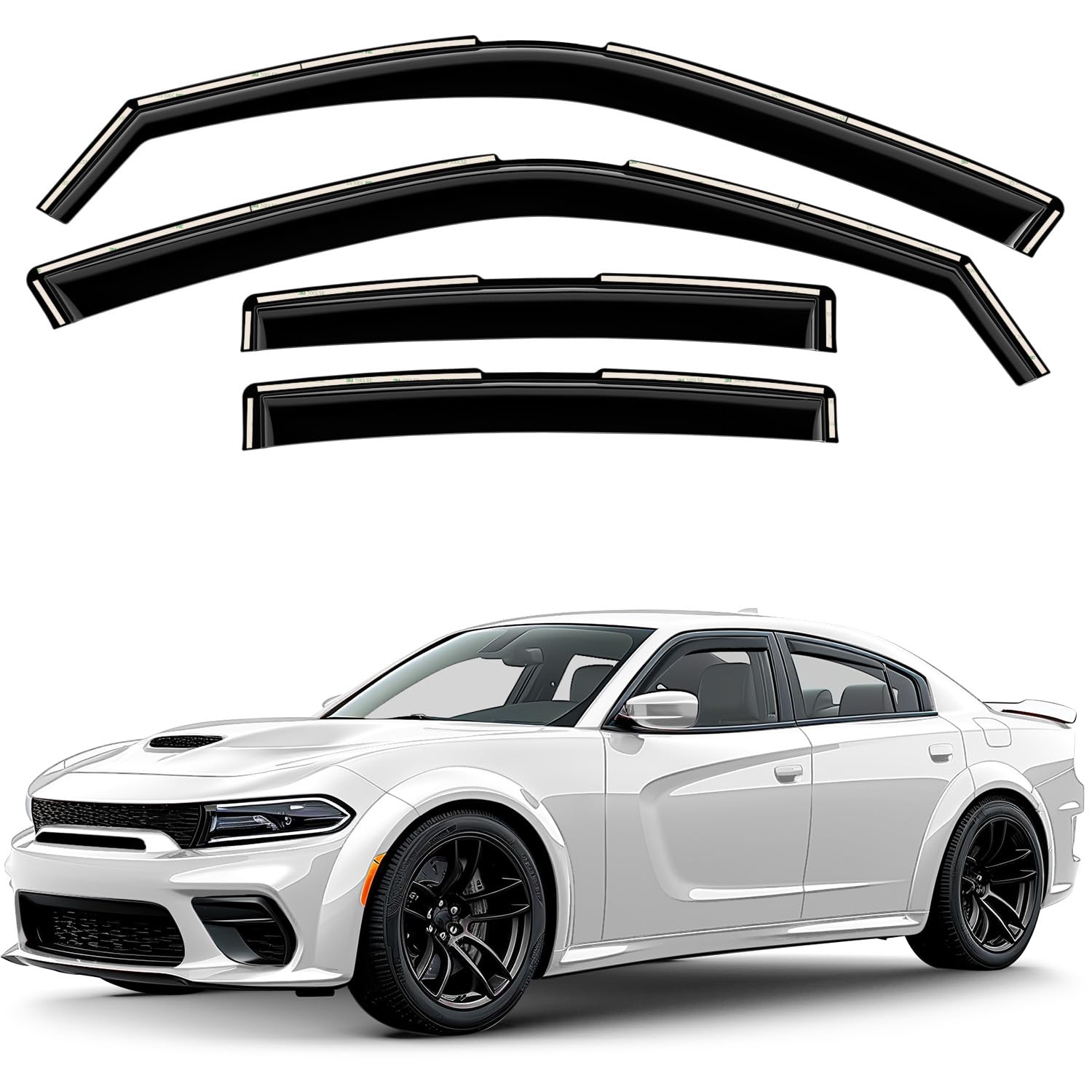 Window Deflectors Smoke Tinted in-Channel Side Window Vent Visor Deflectors Rain Guards Compatible with Charger 2011-2023 - 4pcs. GW0871