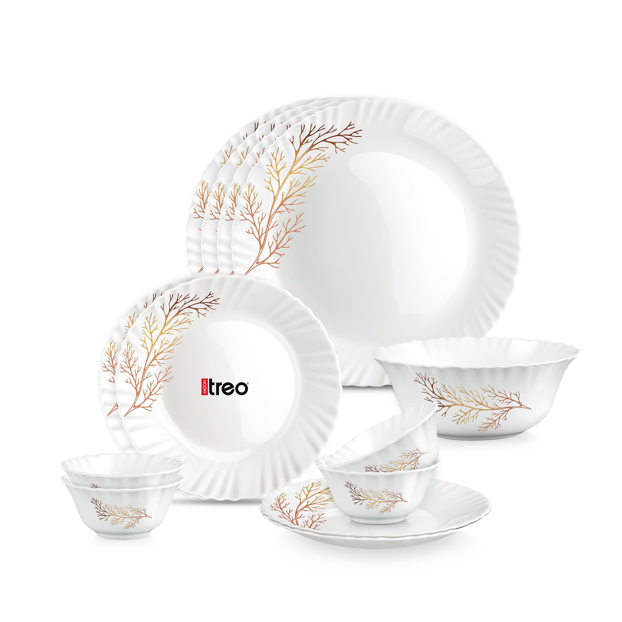 Treo by Milton Opalware Aurelia Silvia Dinner Set of 13 | Serving for 4 | Microwave & Dishwasher Safe | Bone-Ash Free | Tempered Toughness | Plates & Bowls | Crockery Set for Dining & Gifting | White-picture-13