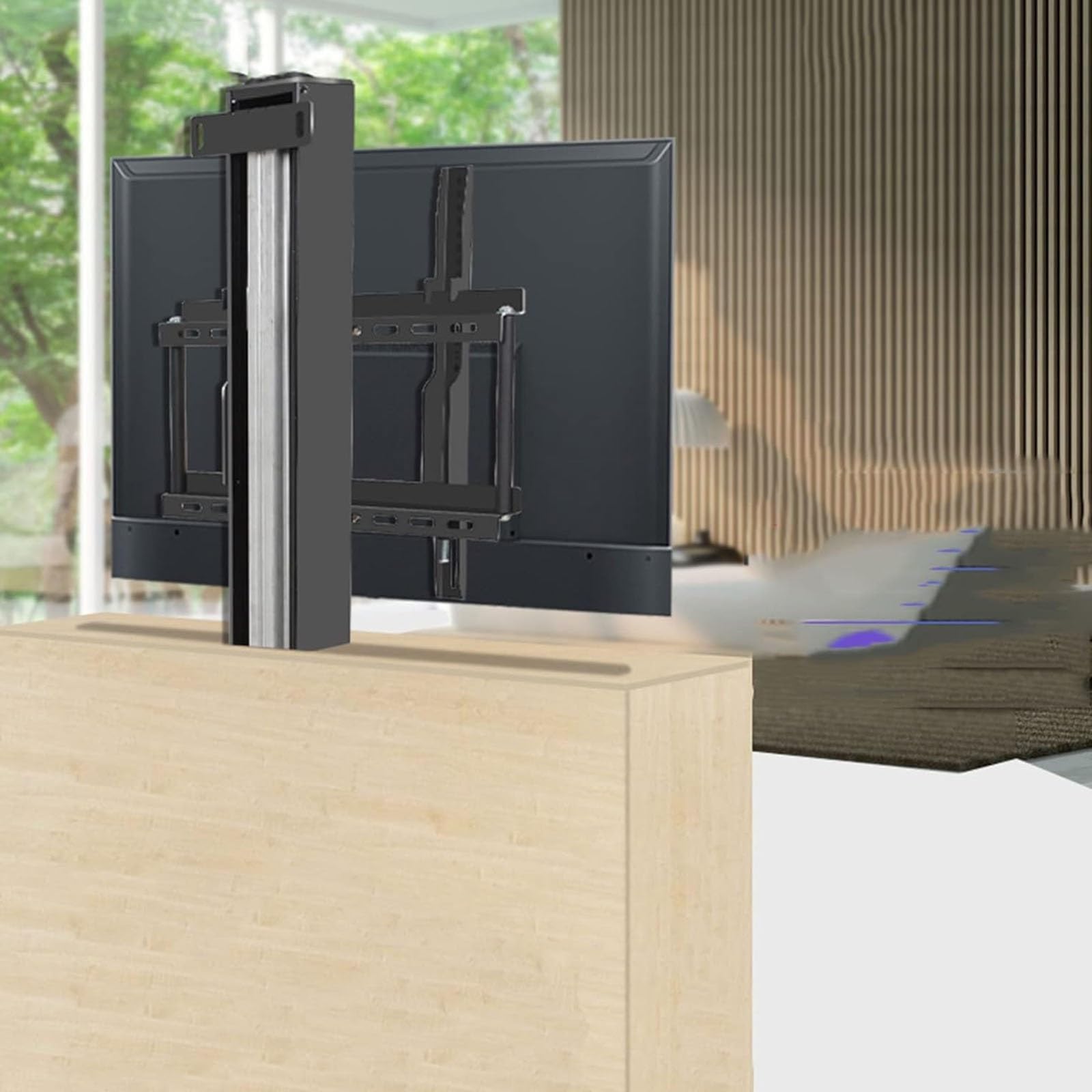 Support TV au sol dissimulable dans un meuble pour salon moderne et écran 14 à 32"