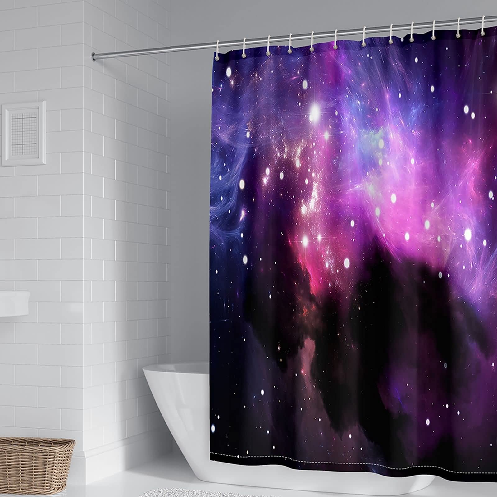 Cortina de ducha extralarga, cortinas de baño para ventana, diseño de universo, poliéster, multicolor, 165 x 200 cm
