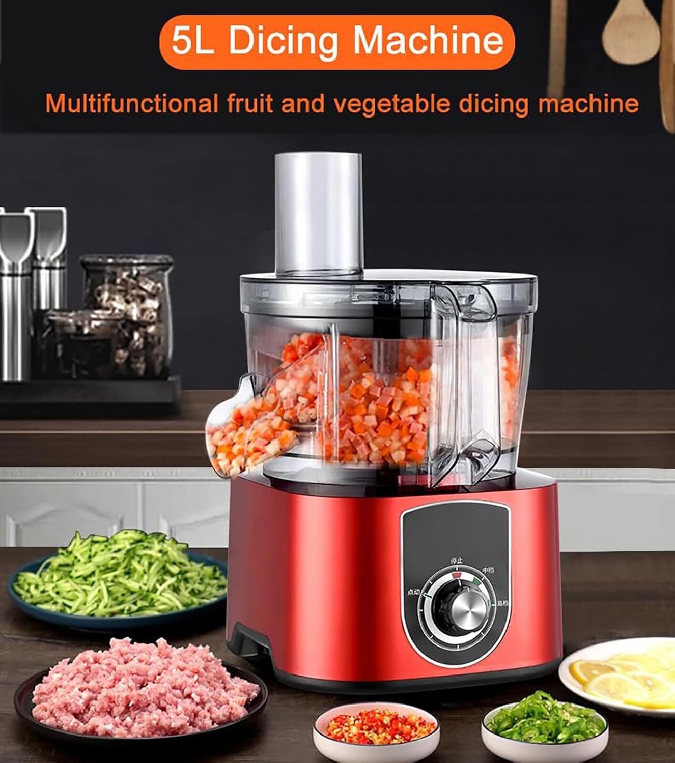 5L Electric Vegetable Dicer, Commercial Automatic Vegetable Dicer, Multifunctional Food Processor, Suitable for Restaurants and Canteens