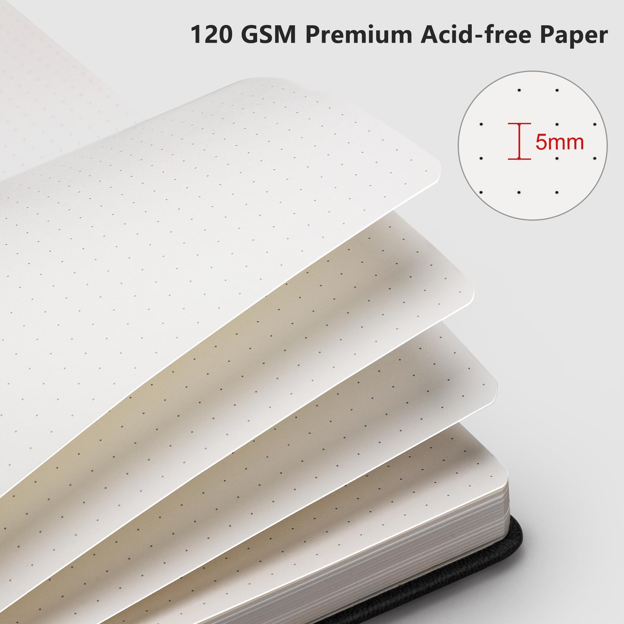 RETTACY Gepunktetes Tagebuch, 160 nummerierte Seiten pro Packung, 14 x 21 cm | Hardcover, Leder, 120 g/m² dickes Papier, für Journaling, Planung, Tracking (Schwarz und Rot), 2 Stück