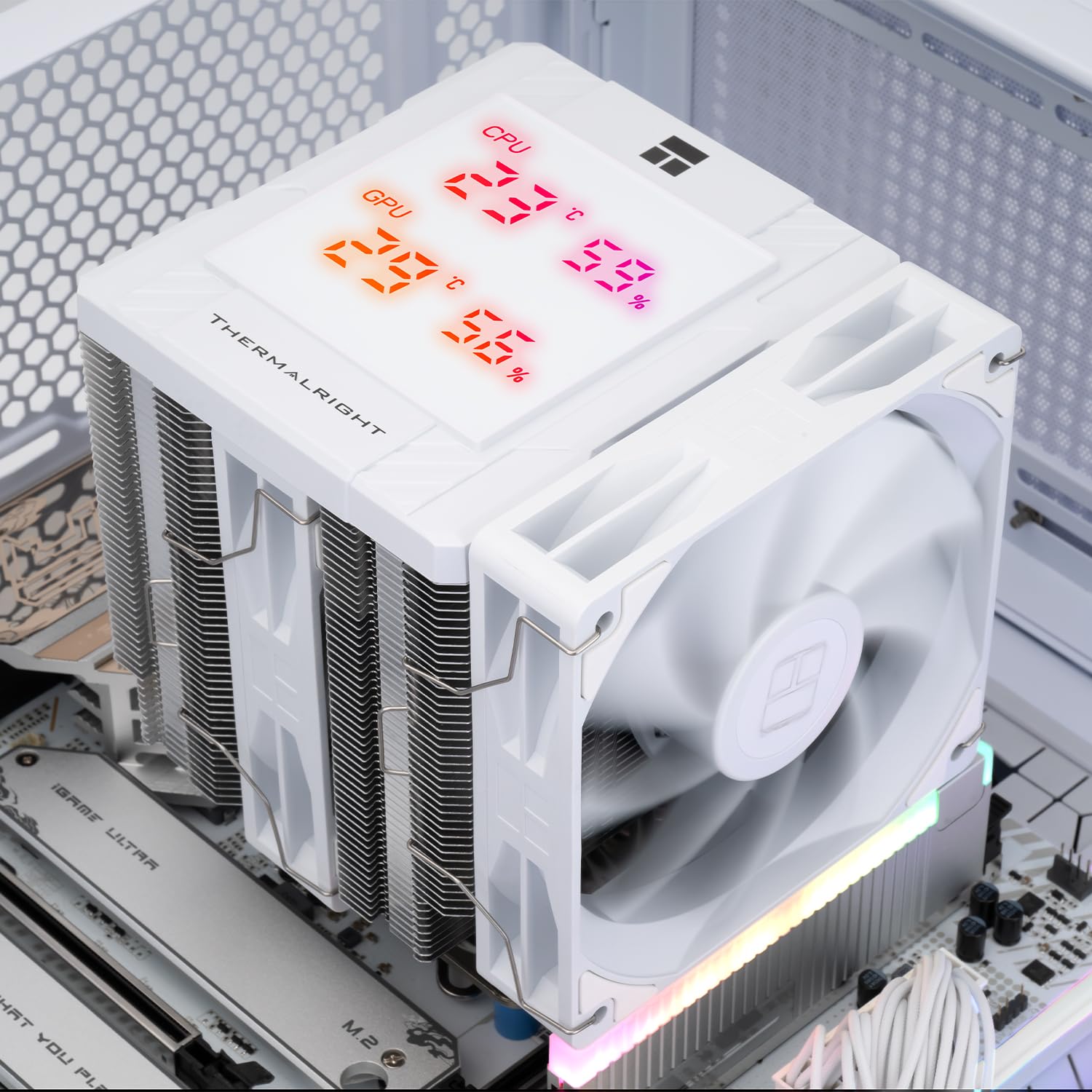 Thermalright Peerless Assassin 120 Digital White CPU Air Cooler, Digital Screen Top Cover,6 Heatpipes Computer CPU Cooler, per AM4/AM5, Intel LGA1700/1851/1150/1151/1200, PC Cooler-White