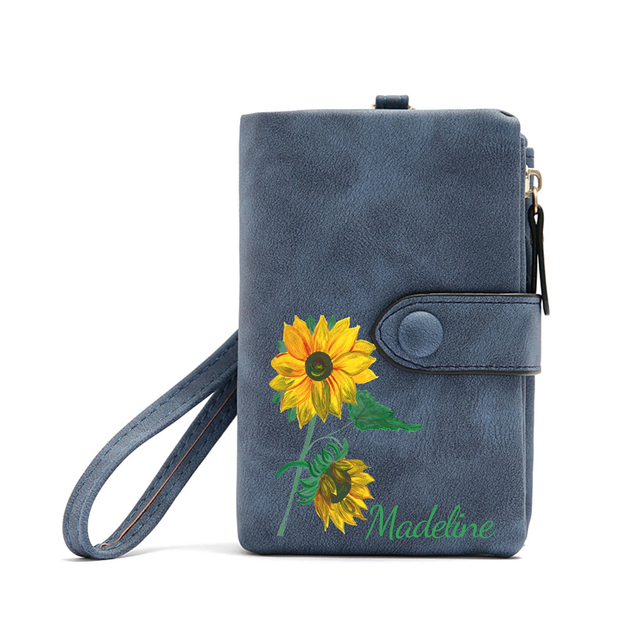 Personalized Wallet Custom Birth Flower & Name, Small Leather Wallet Coin Purse Card Holder for Women Mom Teen Girls Valentines Day Gifts for Her, Customized Wristlet Wallets Bridesmaid Gifts