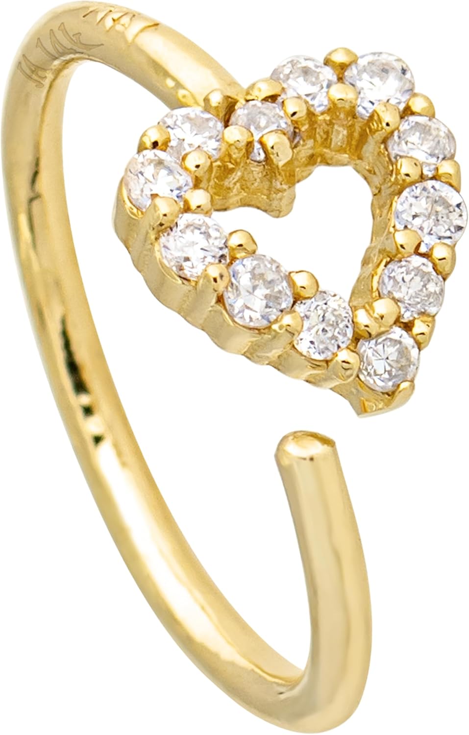 20G 14K Gold Heart Nose Ring, 0.11ctw...