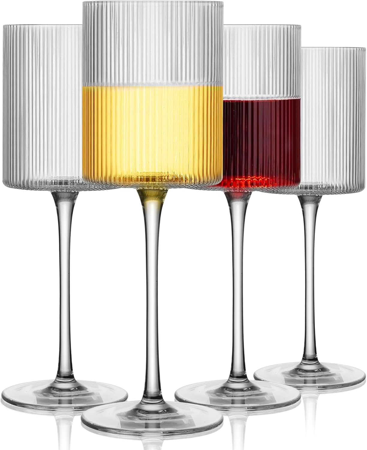 LUXULISH Ribbed Square Wine Glasses Set of 4, Vintage 13Oz White Red Wine Glass, Hand Blown Crystal Wine Glasses - Gifts for Women, Men, Wedding, Anniversary, Christmas, Birthday