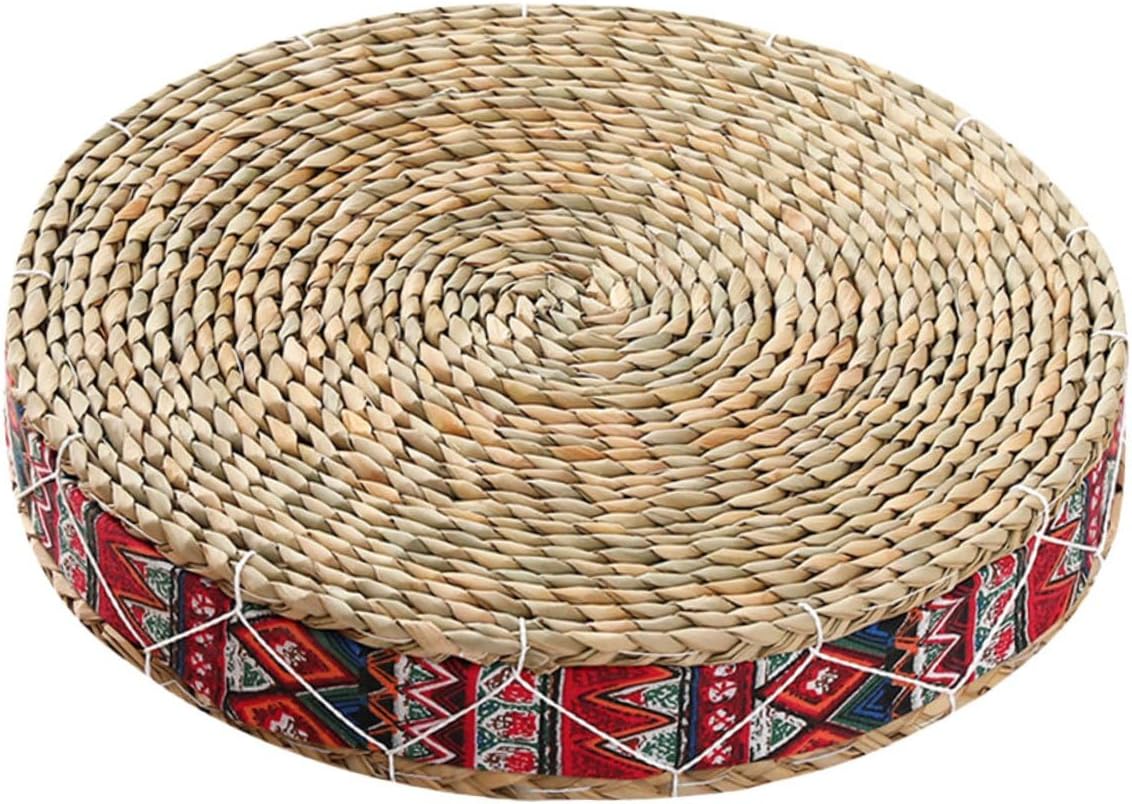 Woven Meditation Floor Pillow Boho Japanese Style Handmade Seat Cushion 30cm Diameter Eco-Friendly Grass Material Zen Cushion for Yoga and Floor Seating