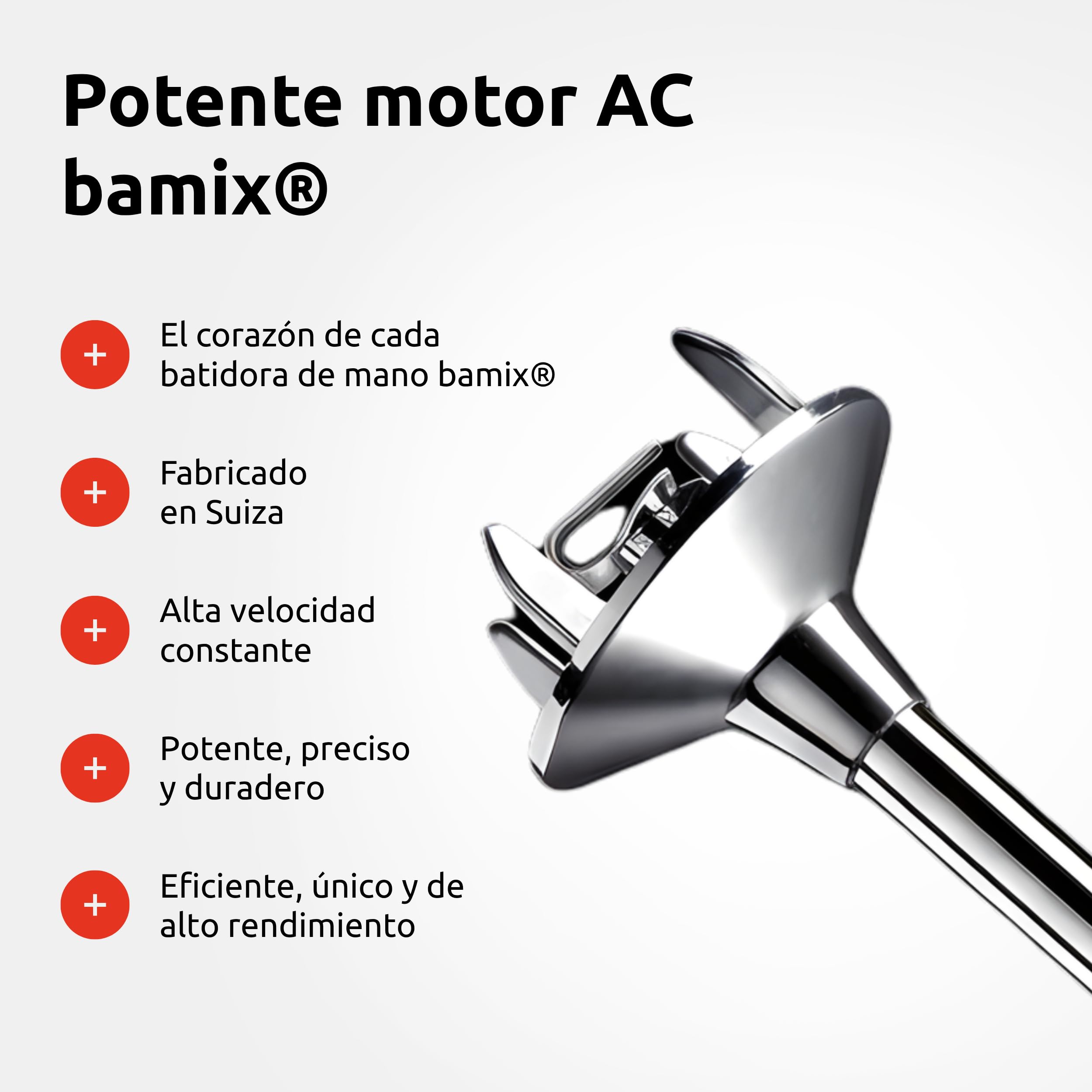 bamix Set de batidora de mano M250 PRIME con multicuchilla, Mezclador, Disco giratorio de acero inoxidable, 250 vatios, 2 velocidades, Made in Switzerland, Rojo/cromado