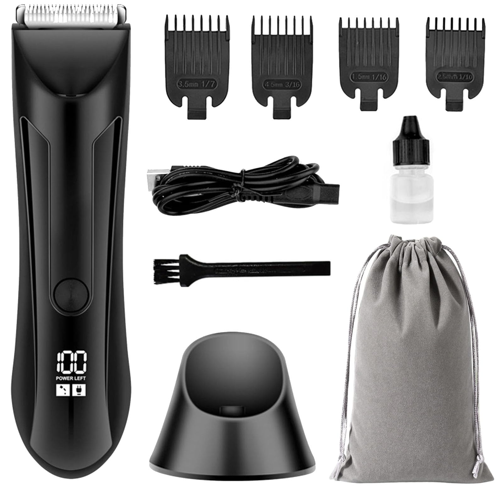 Tondeuse Intime, Votre allié idéal pour un rasage intime impeccable, Homme 4-en-1 Étanche IPX7, Peigne Réglable, LED écran, Wet & Dry, pour Aisselles, Aines, Jambes (Noir)