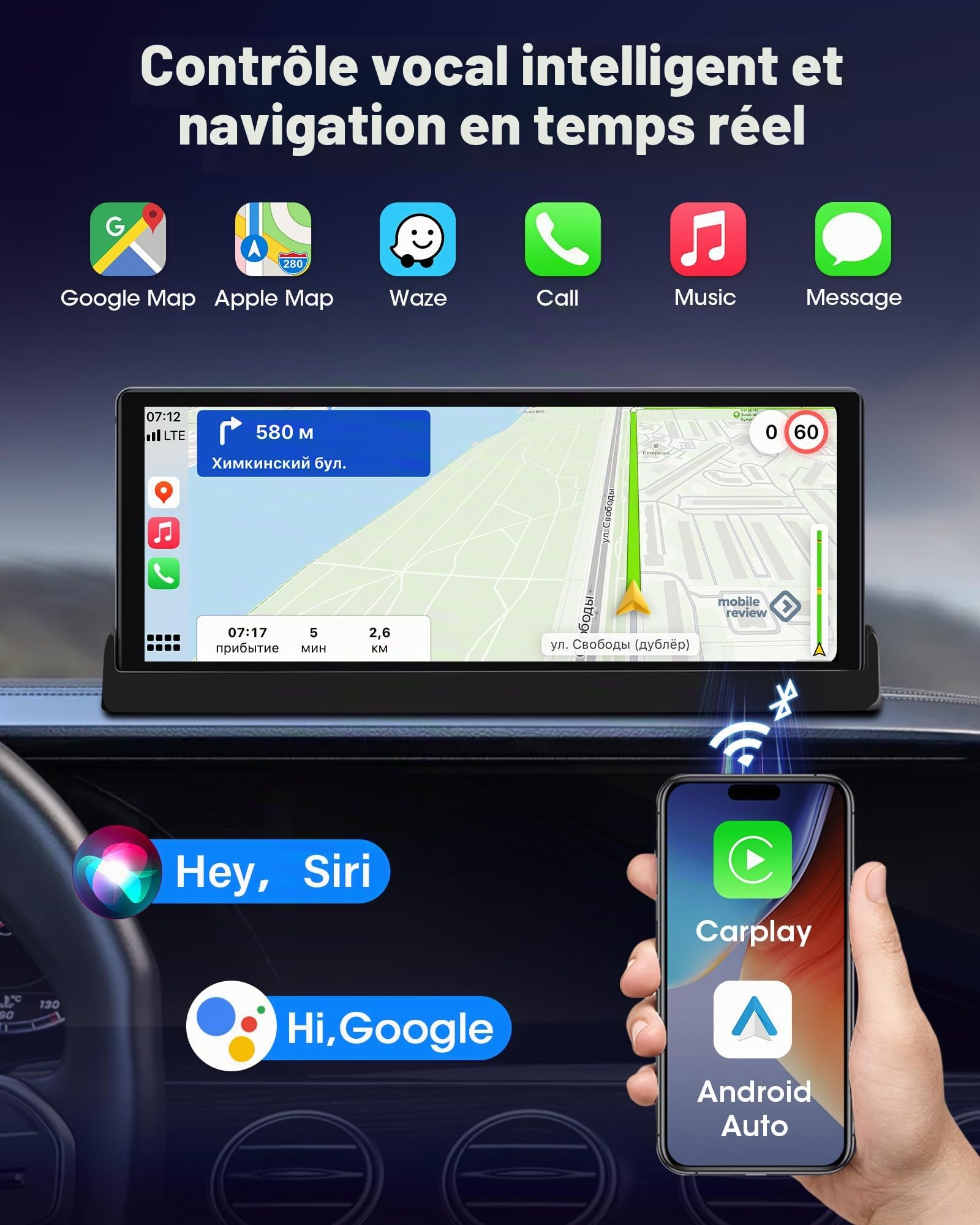 【Exclusivité】 Ecran Carplay Voiture avec OEM Support Vertical 10,26 Pouces | Autoradio Carplay avec 1080P Caméra de Recul, Carplay & Android Auto San Fil, Siri/Goo-gle, GPS Navigation, Bluetooth