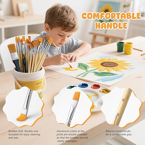 Miniatura 6 de Juego de 32 pinceles de pintura acrílica, pinceles de arte para óleo, acuarela, cuerpo de roca, arte facial, cerdas de nailon con redondo, filbert,