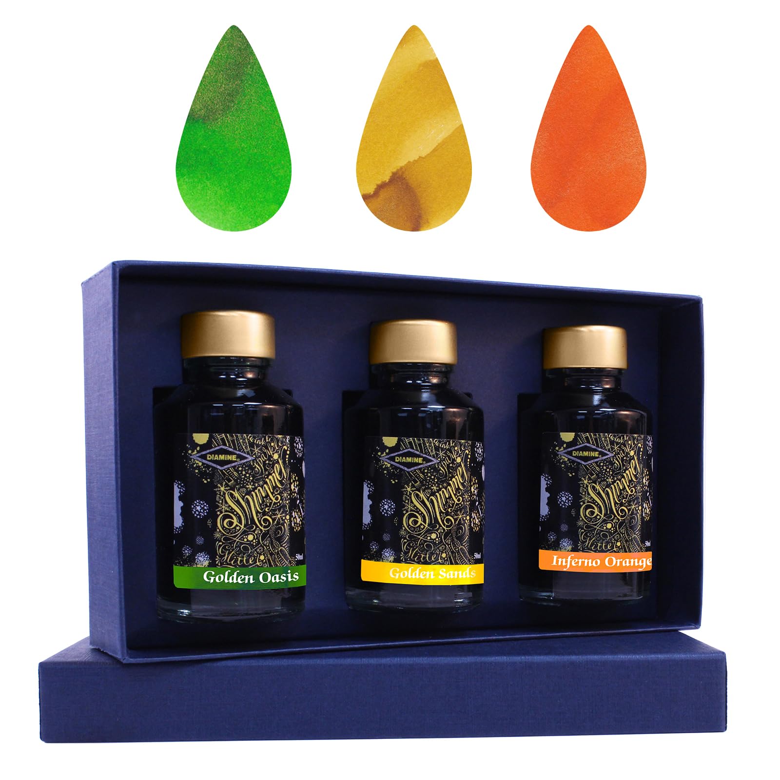 Diamine Christmas Colletion Ink Bottles 50ml with Sparkly Shimmer/Glitter Ink Gift for Colleagues, Family & Friends Stationery Lovers! (Summer Collection)