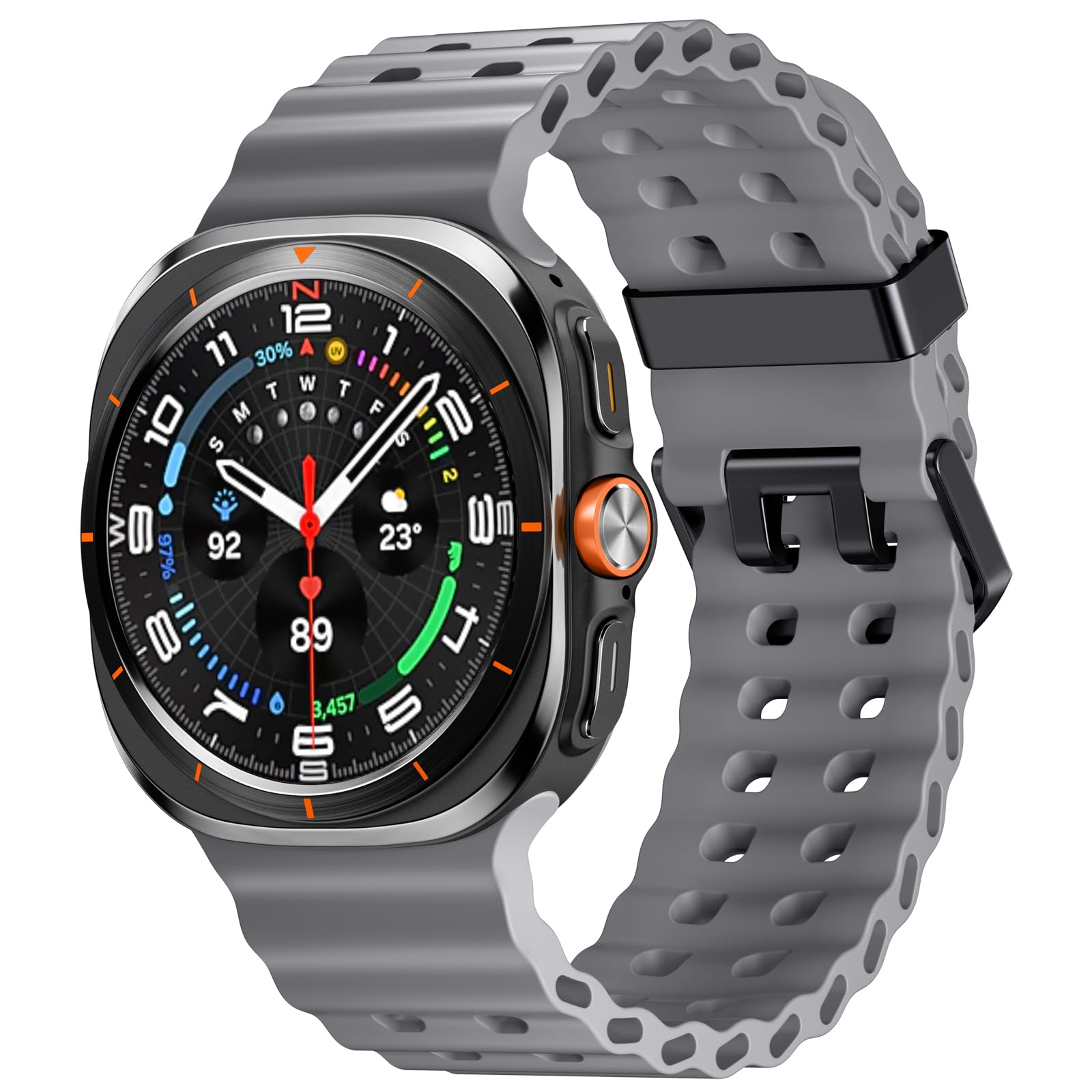Charlam Compatible with Samsung Galaxy Watch Ultra Strap 47mm (2024) Men Women, No Gap Rugged Breathable Soft Silicone Ocean Straps Sport Wristband for Samsung Galaxy Watch 7 Ultra Band, Space Grey