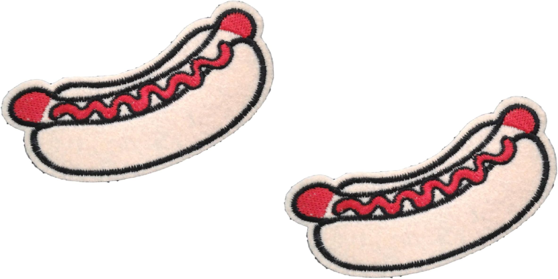 2 pieces HOT DOG Iron On Patch Fabric Applique Retro Hotdog Food Motif Children Decal 3.6 x 1.8 inches (9 x 4.5 cm)