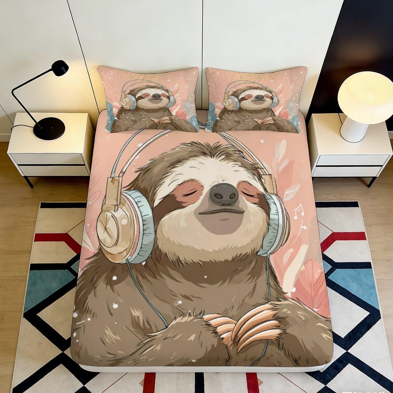 3D Printed Relaxed Sloth Fitted Sheet Microfiber Soft Breathable Cartoon Animal Bed Cover for Bedroom Dormitory Guest Room Mattress Protection Decor 140x200x25cm