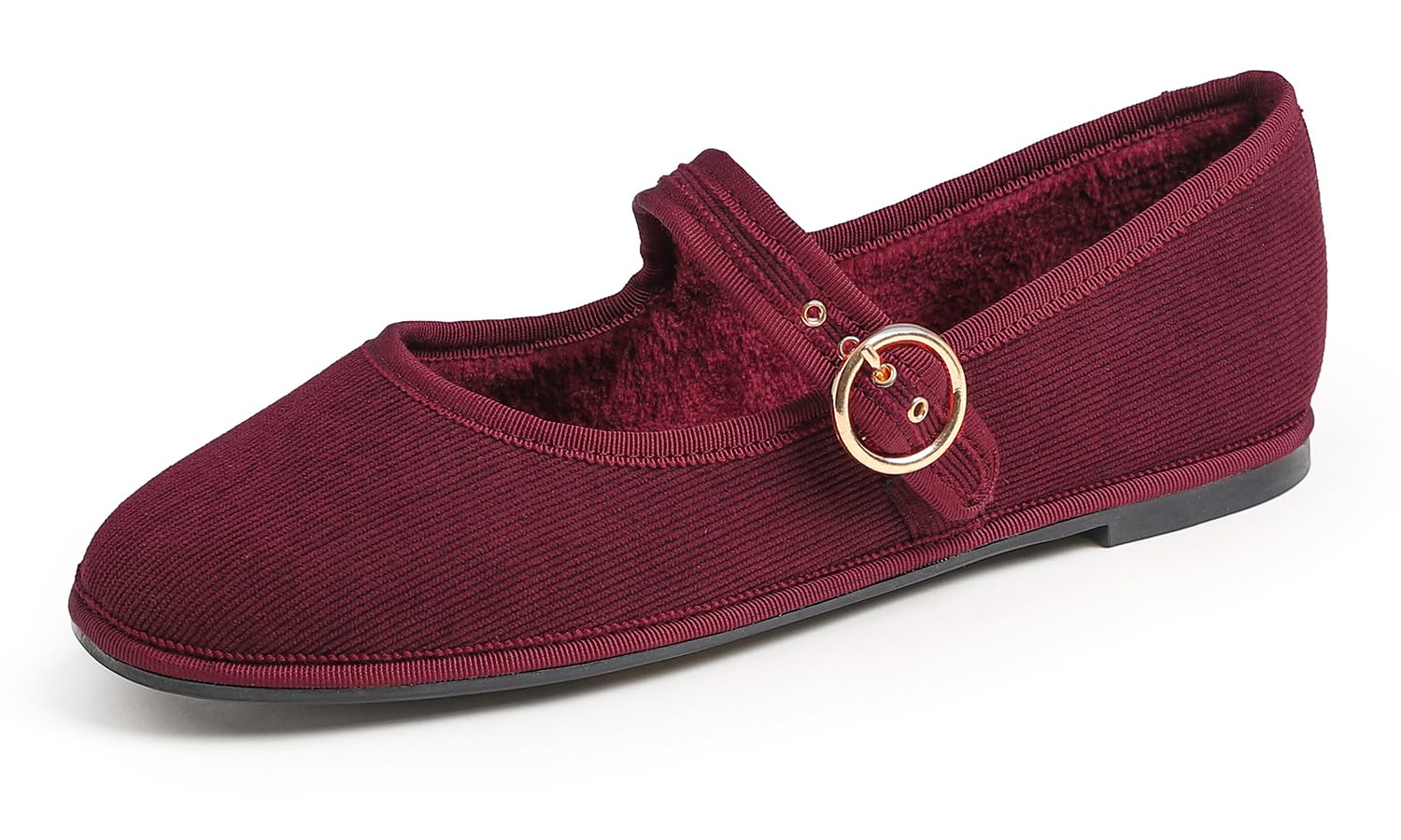 FEVERSOLE Women's Soft Breathable Mary Jane Memory Foam Cushioned Comfort Round Toe Metal Buckle Flats Walking Shoes