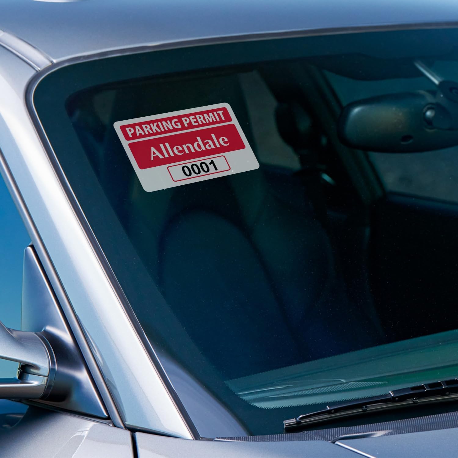SmartSign (50-Pack) Custom Red Parking Permit Window Cling Repositionable Labels - 3"x2", Add Your Text/Starting Number, 3 mil Vinyl Permits for Inside of Car Windshield, Clear Background, Made in USA