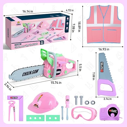 Miniatura 8 de Skirtoy Juego de herramientas para niños, 54 piezas de herramientas para niños con taladro eléctrico, juguetes desmontables para niños pequeños,