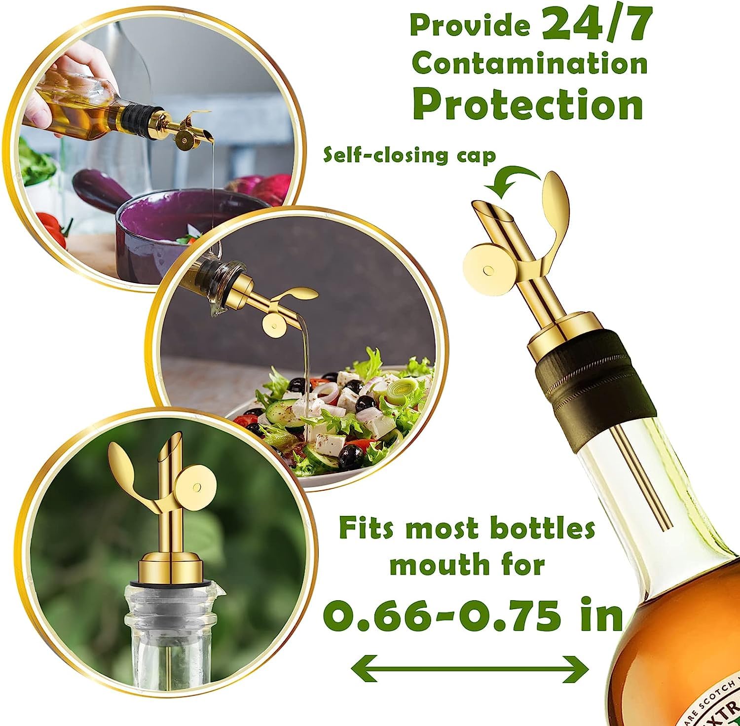 WAFJAMF 4 Pcs Weighted Stainless Steel Bottle Pourers, Self Closing Olive Oil Dispenser Spout - Image 3