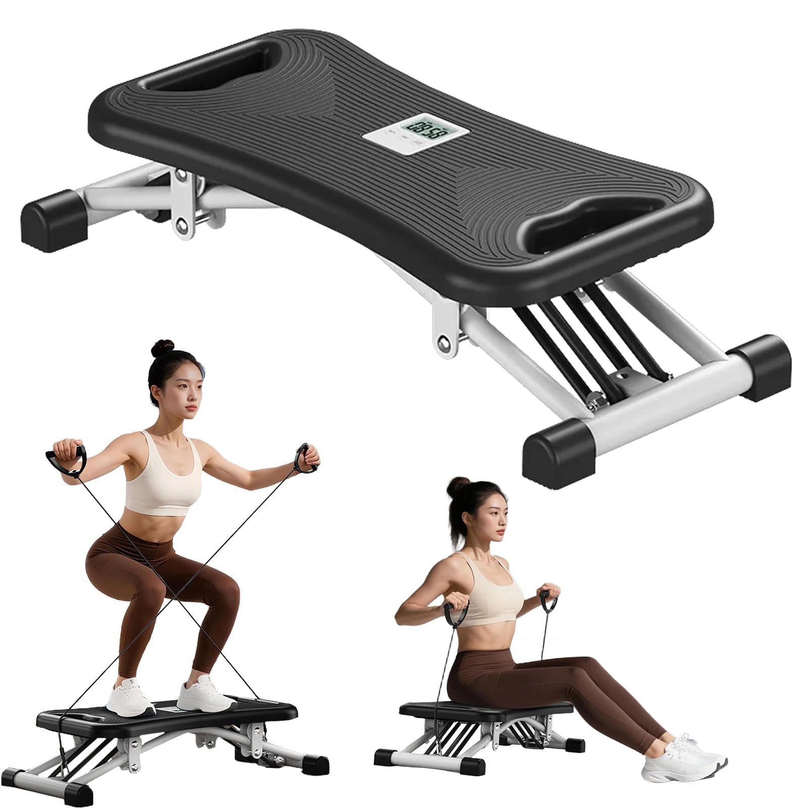 Core Trainer Slide Stepper Balance Board z taśmami oporowymi do treningów domowych, sprzęt do ćwiczeń całego ciała z monitorem LCD i pojemnością 150 kg