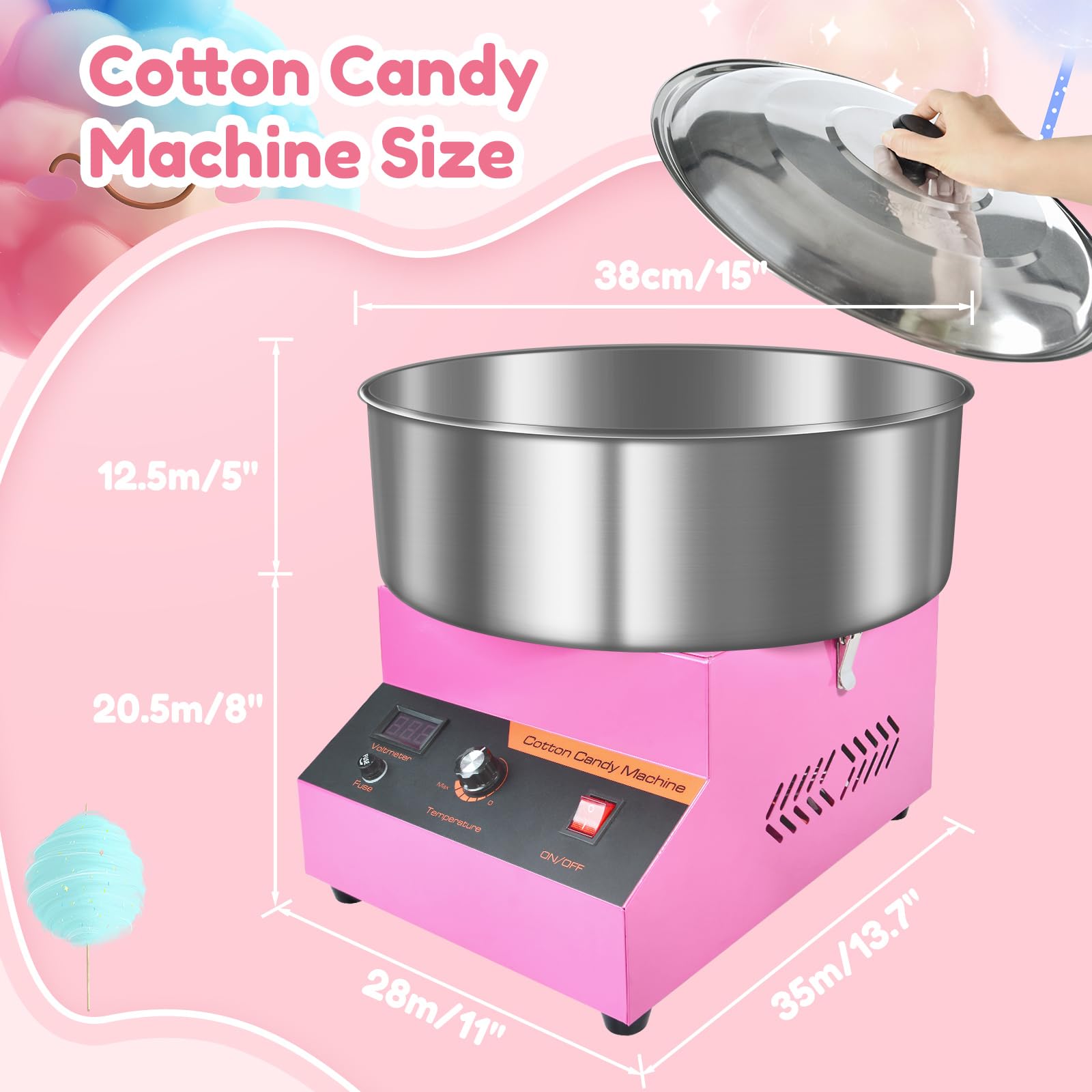 Machine à Barbe à Papa Professionnelle, 1000 W, Appareil à Barbe à Papa Commercial, Cotton Candy Machine pour Faire Bonbons Fête Anniversaire, Événements, Foires
