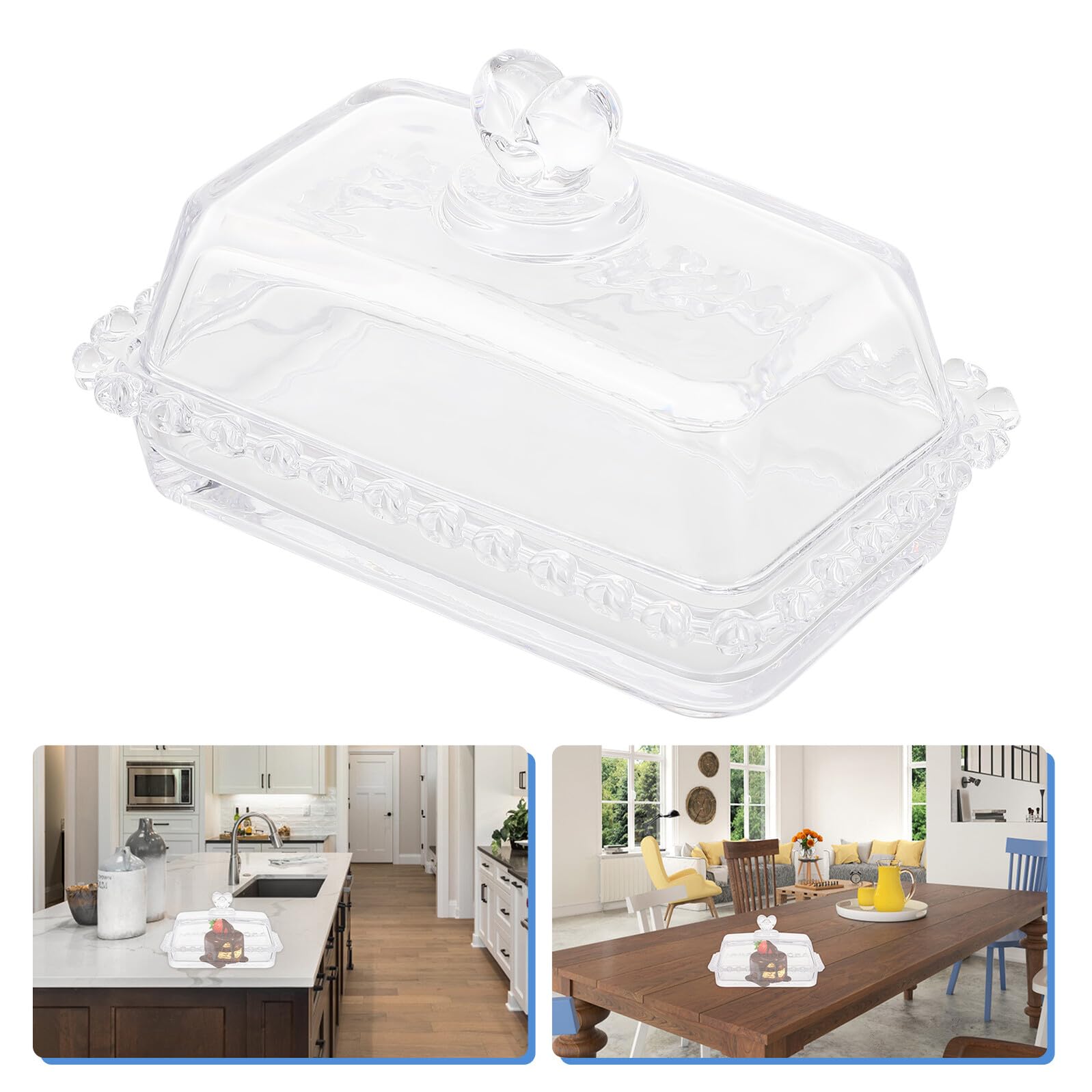 Plato para Pastel con Tapa de Vidrio Transparente Bandeja Cuadrada para Postres y Dulces Soporte para Tartas con Cúpula Antipolvo Adecuado para Fiestas y Celebraciones