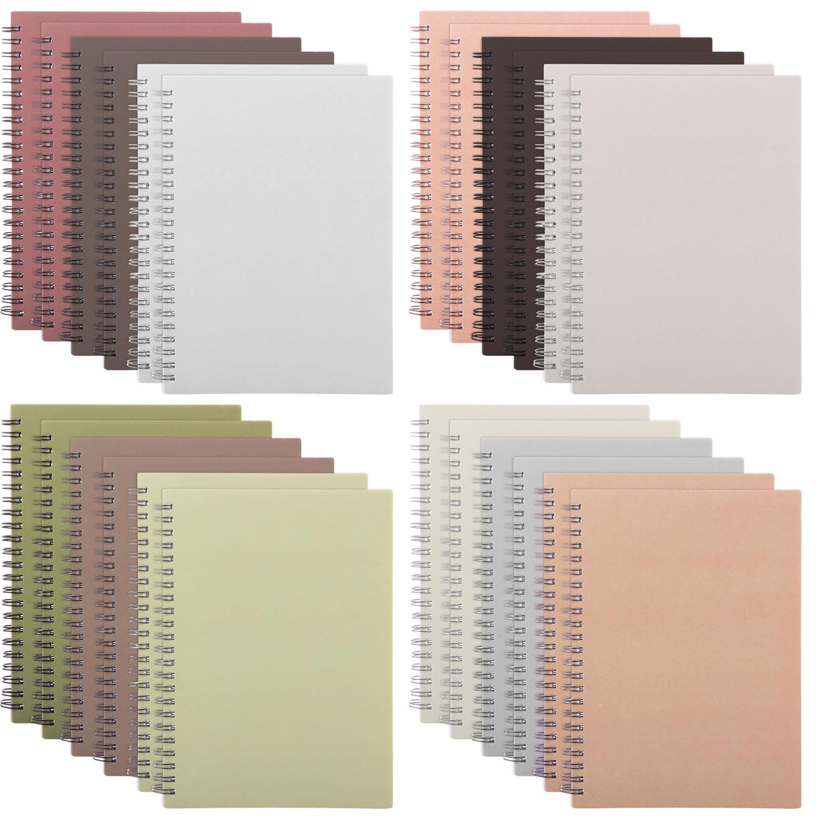 YOUNTHYE 24 Pack Spiral Notebook A5, 120 Pages/ 60 Sheets Notepad A5 Wirebound Notepads Lined Kraft Cover Notebooks, Morandi Color Memo Planner for Business Office School Travel