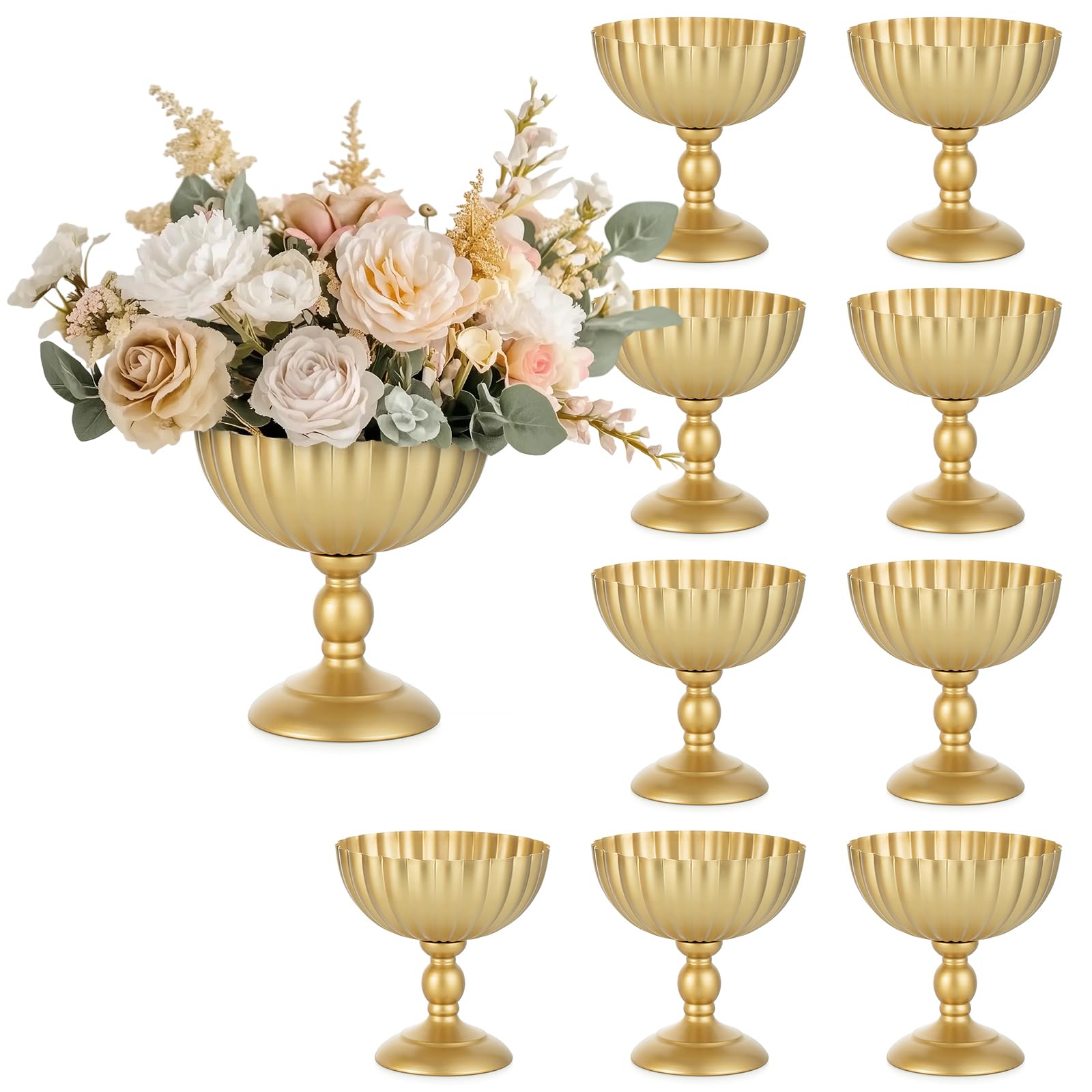Sziqiqi Oro Vaso per Centrotavola Matrimonio: Vasi Alti 20 cm per Decorazioni da Tavola - Vaso a Urna in Metallo per Composizione Fiori Set di 10 - Vasi Elegante per Festa Compleanno Natale