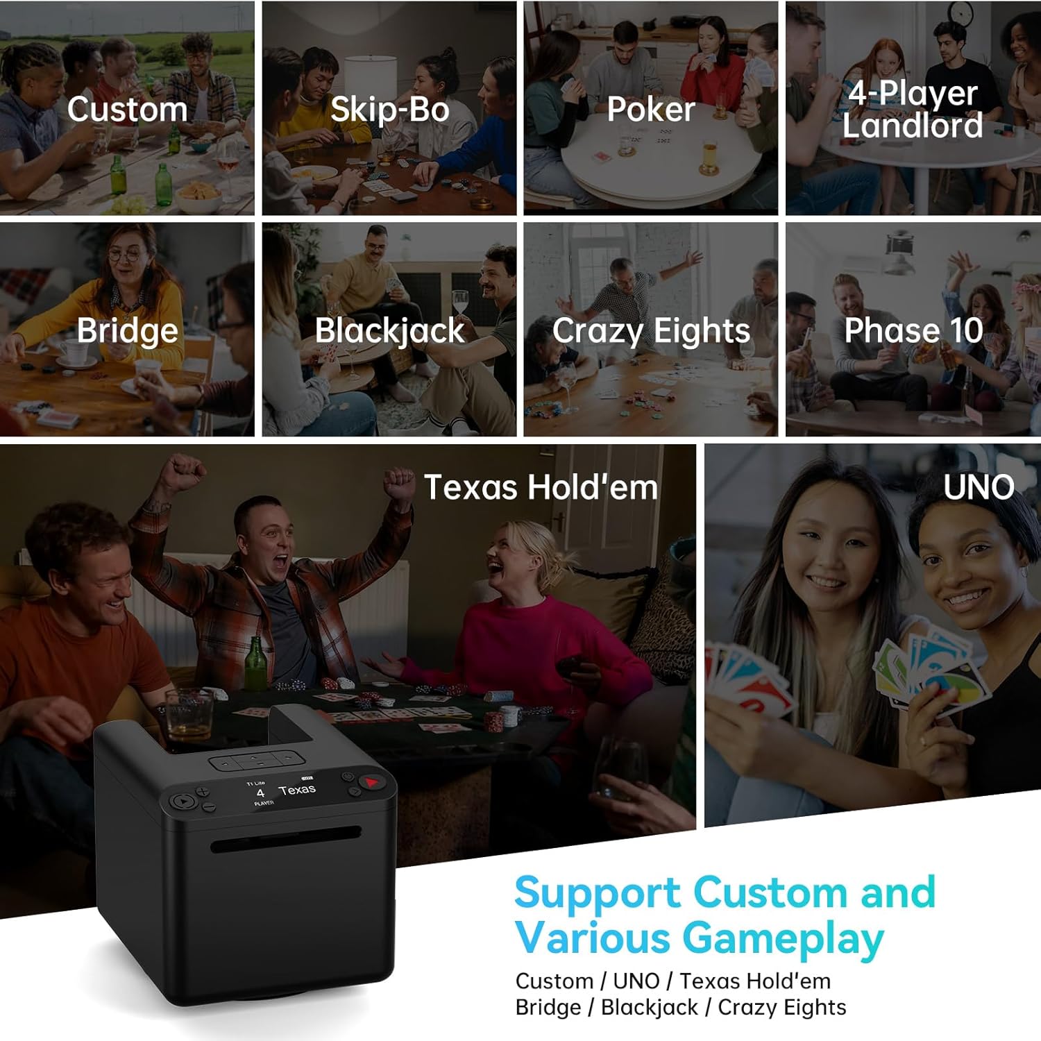 Automatic Card Dealer Machine for 1/2/3 Decks, 180°/360° Rotating, USB Rechargeable Dealing Machine for 1-12 Players, Portable Card Dealer for Poker, UNO, Bridge, Texas Holdem & More