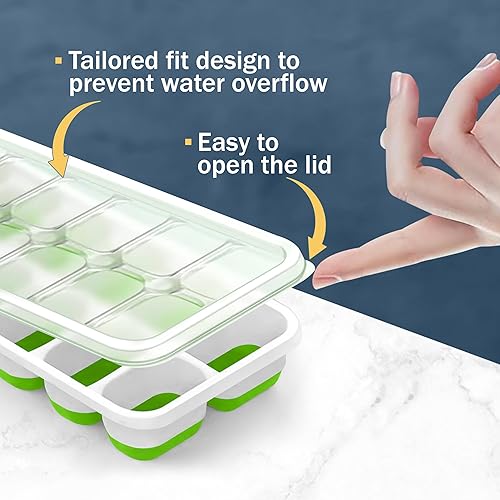 Miniatura 4 de CKE - Bandeja para cubitos de hielo con tapa y contenedor (paquete de 4, rojo) bandejas de hielo de plástico de silicona para congelador, bandejas