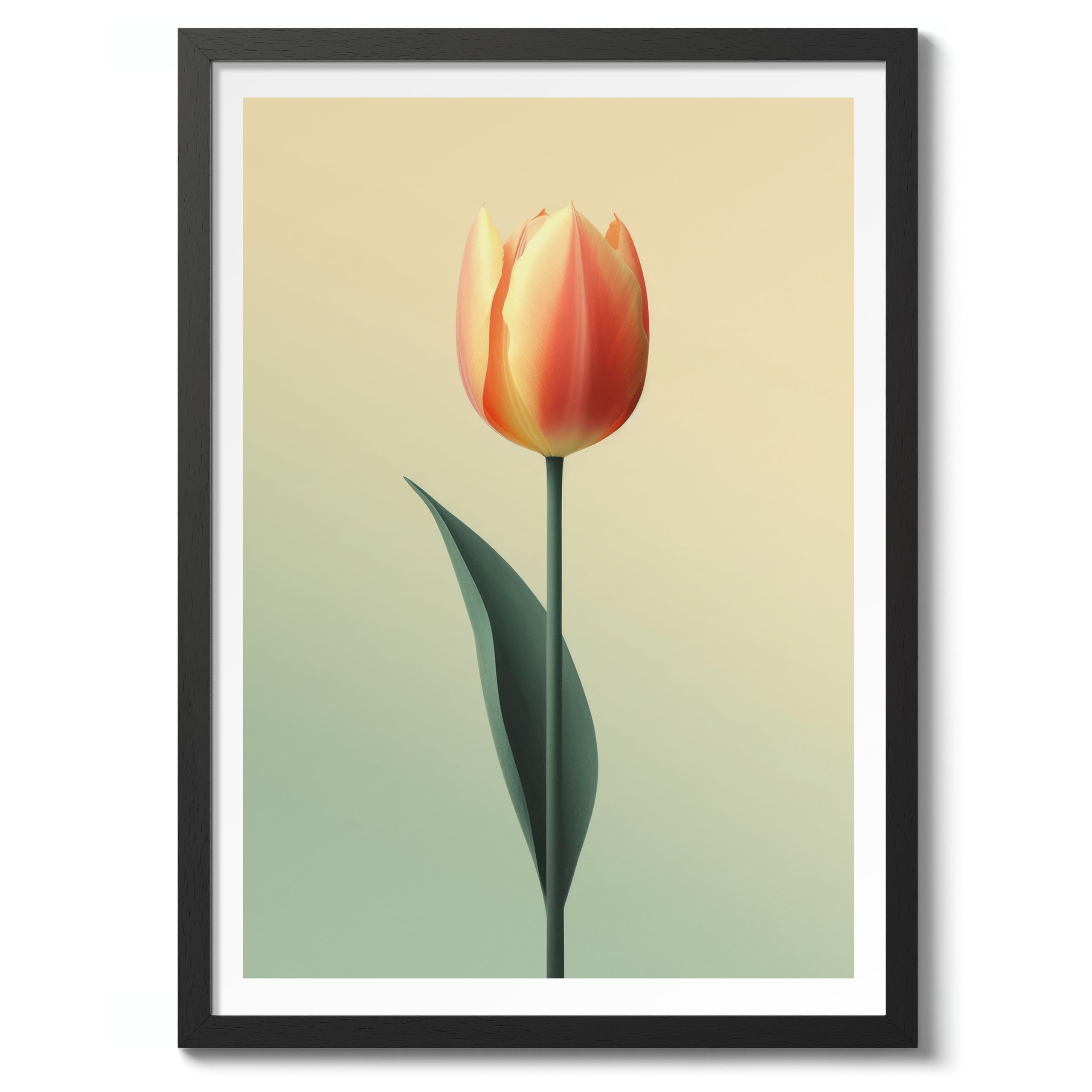Tulip Flower Poster, Colourful Floral Home Decor Wall Art, Abstract Colourful Minimalist Bedroom Artwork Gallery, Archival Matte, A4 (Black Frame) - 29.7x21cm — image 1