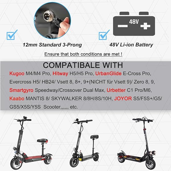 Mezelon 54.6V 2A Chargeur Trotinette Electrique pour Kugoo M4 / M4 Pro, Hitway h5/h5 Pro, UrbanGlide E-Cross Pro, JOYOR S5/F5S+/G5/GS5/X5S/Y5S, DC Charge Rapide pour 48V Batterie Scooter Electrique - 3