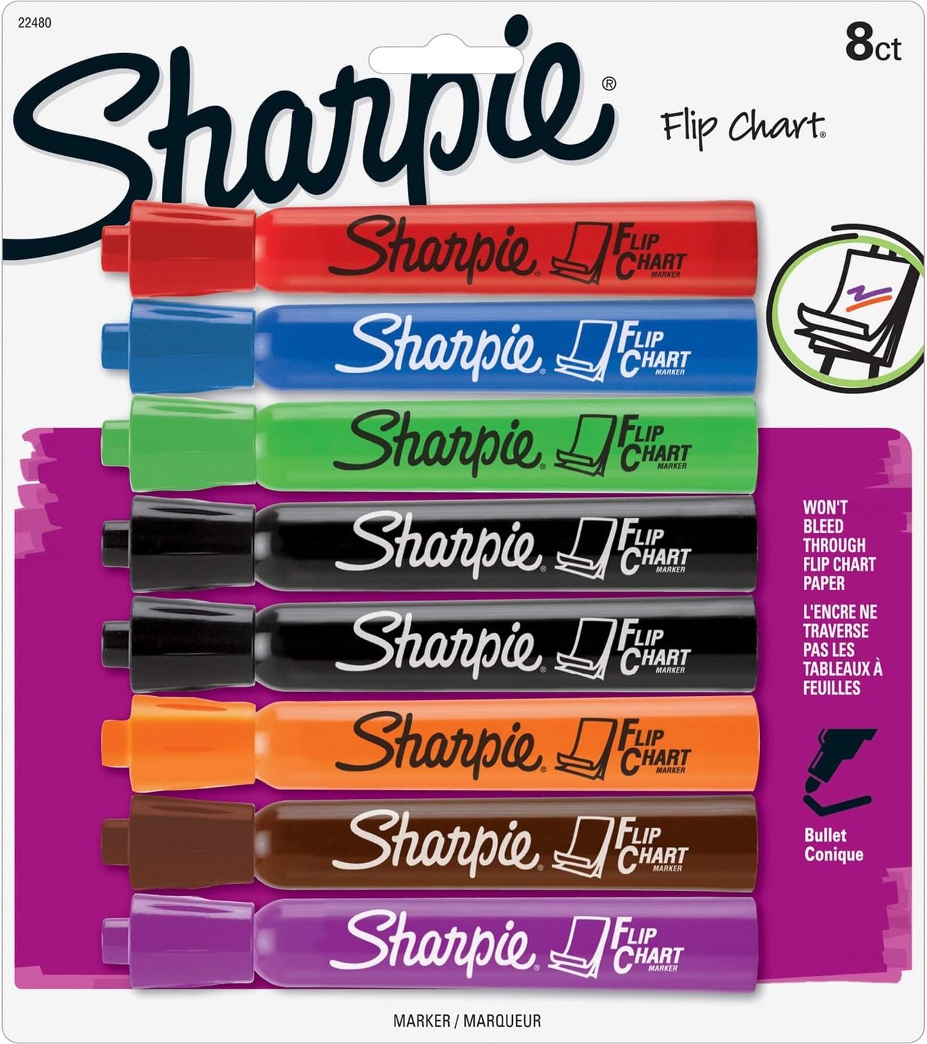 Sharpie 22480PP Flip Chart Marker, Bullet Point, 8/PK, Assorted