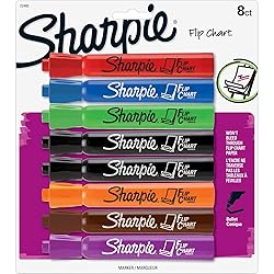 Sharpie Flip Chart Markers, Bullet Tip, Assorted Colors, 8 Count - Low-Odor, Squeak-Free, Home, Office, Back to School, Teacher Supplies