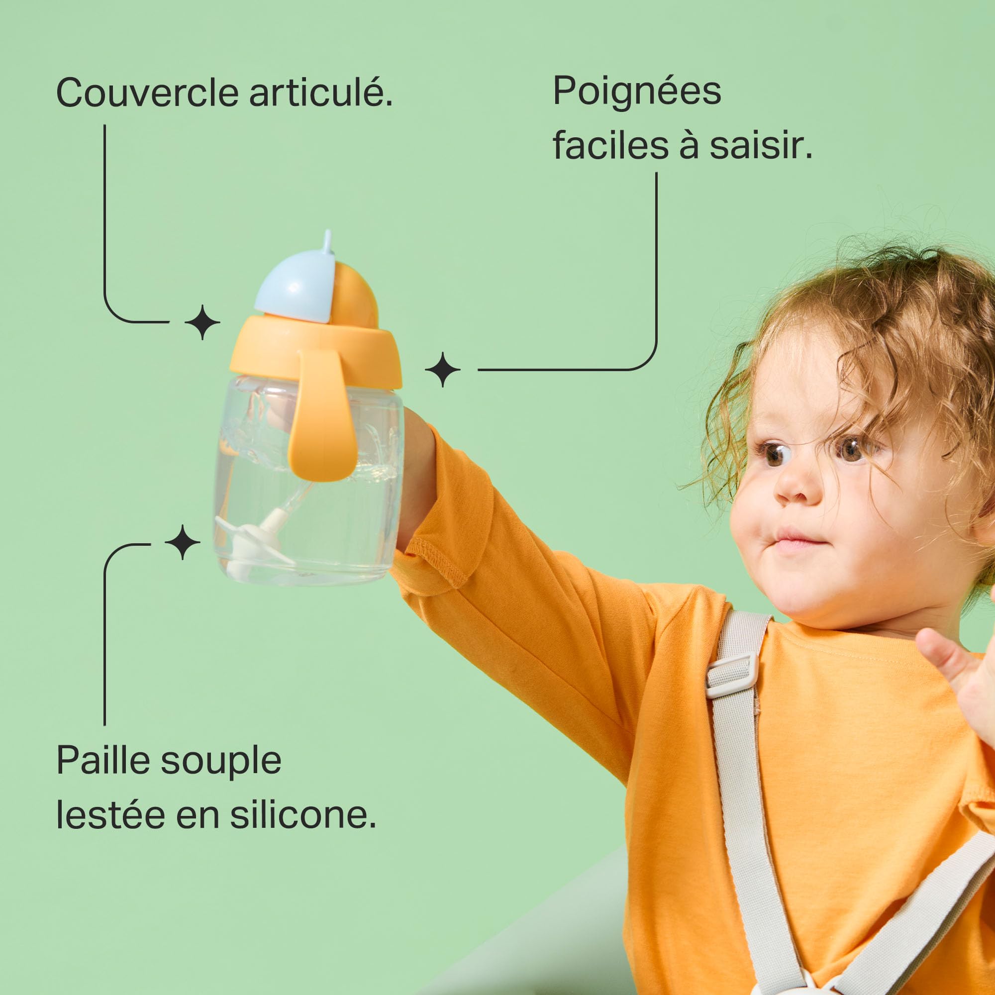 Tommee Tippee tasse à paille d’apprentissage, 240ml, Tasse de transition pour nourrissons à partir de 6 mois, dotée d’une paille lestée en silicone et de poignées faciles à saisir, Bleu et Orange, x 2