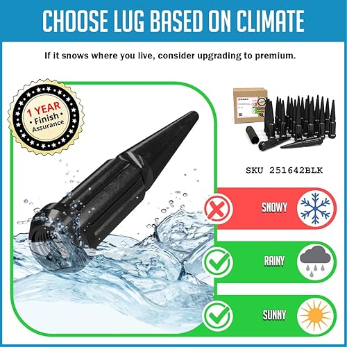 Vista 59 de Wheel Accessories Parts 20 piezas M12x1.5 12x1.5 rosca Spike Spline 4.40" largo tuercas negras 7/8" y 13/16" hexagonales para Chevy Blazer S10 GMC