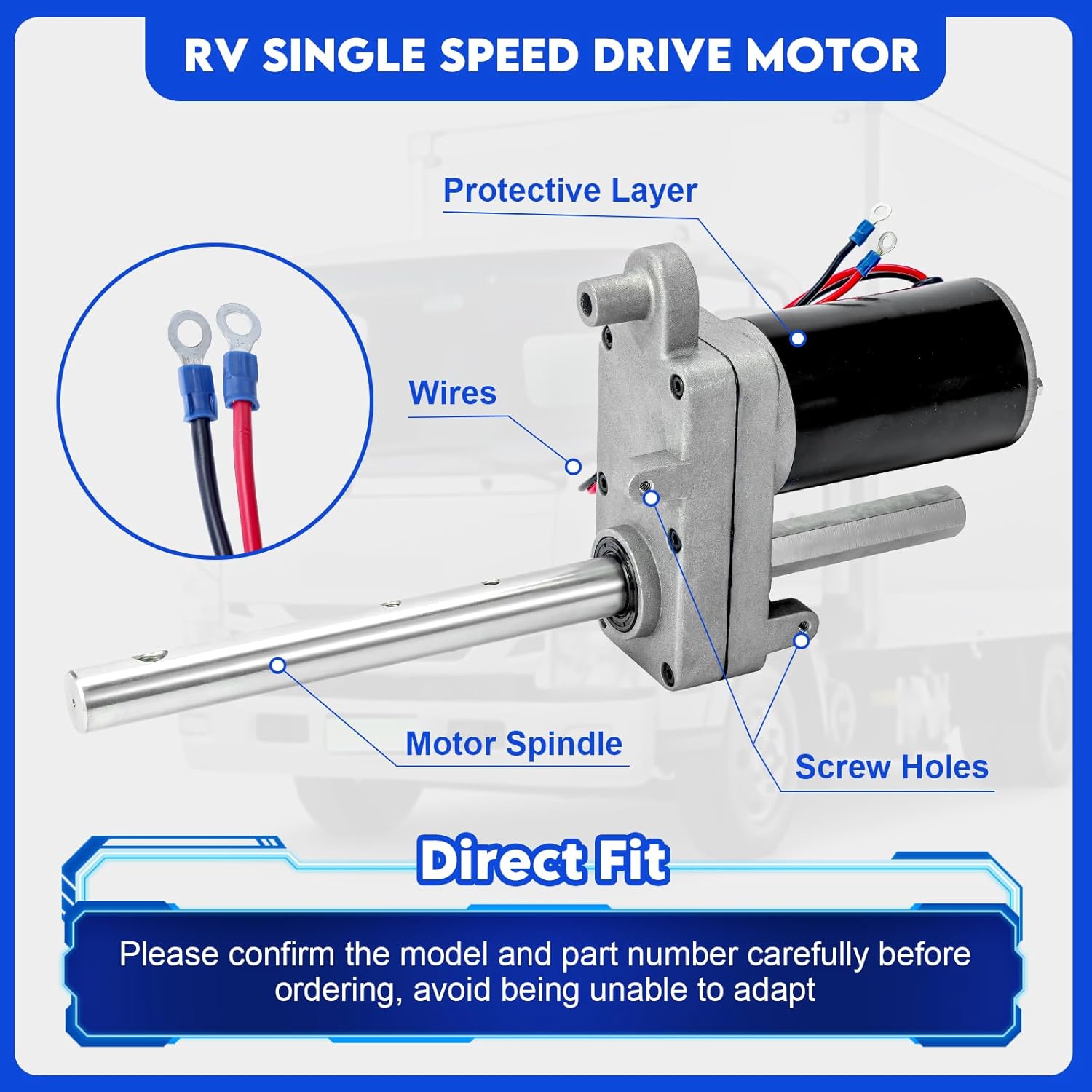 500370 RV Single Speed Drive Motor Compatible with Bulldog Electric Single-Speed Jacks, Replace for Bulldog Powered Drive Kit BD1046130-00, 1824200100, 1824210100, 1046131, 1046130