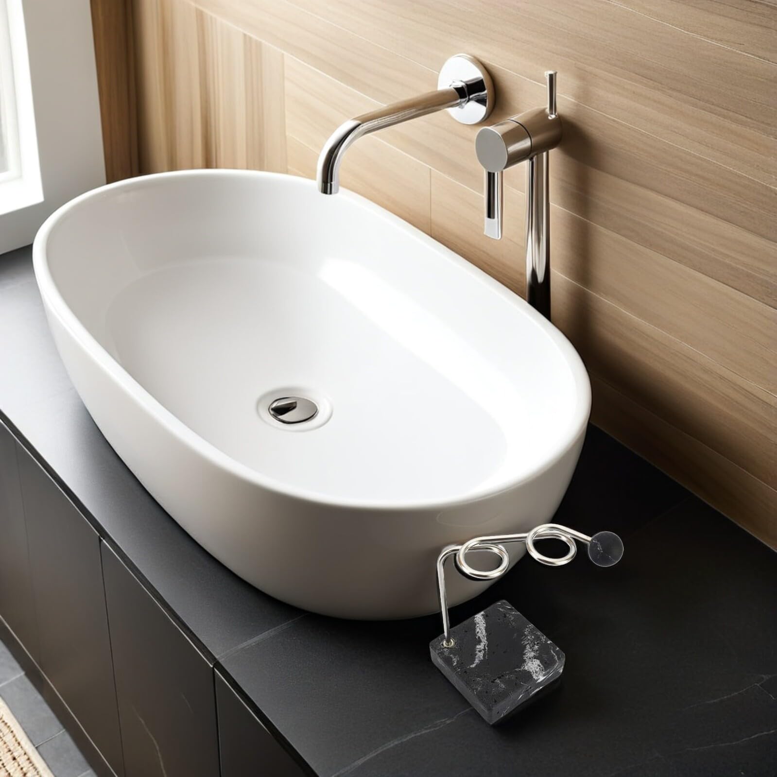 Portaspazzolino da Denti in Acciaio Inox 304 con 2 Scomparti e Base Antiscivolo Effetto Terrazzo, Organizer Bagno per Rasoi e Spazzolini Manuali, Supporto da Tavolo Resistente