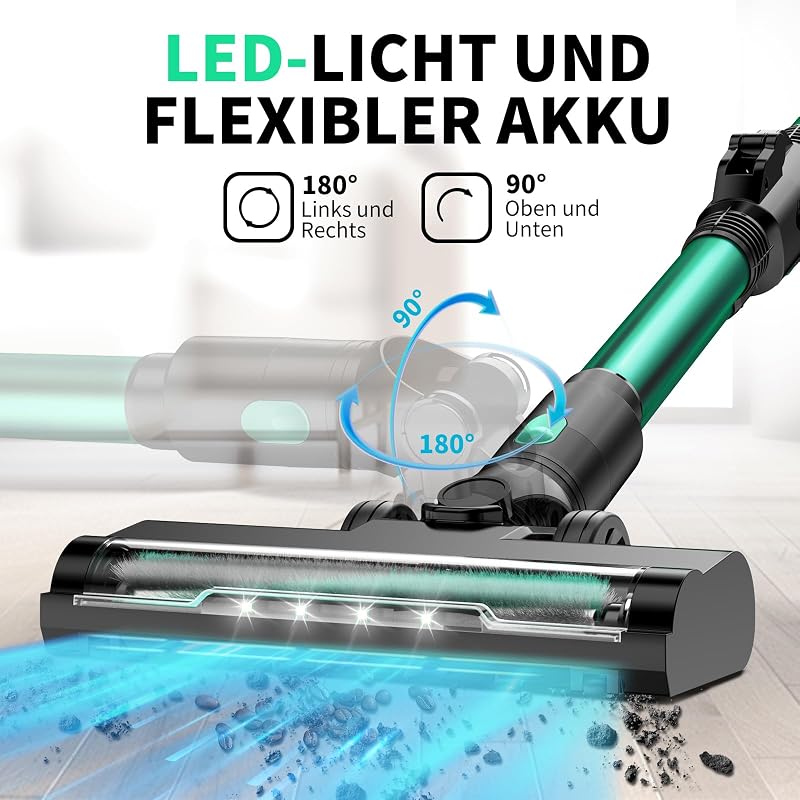 Sanfnz 45000 Pa Vezeték Nélküli Porszívó - 550W Motor, 65 Perc Üzemidő, 1,5L Tartály, LED Kijelző, 3 Fokozat, Extra HEPA Szűrők, Zöld