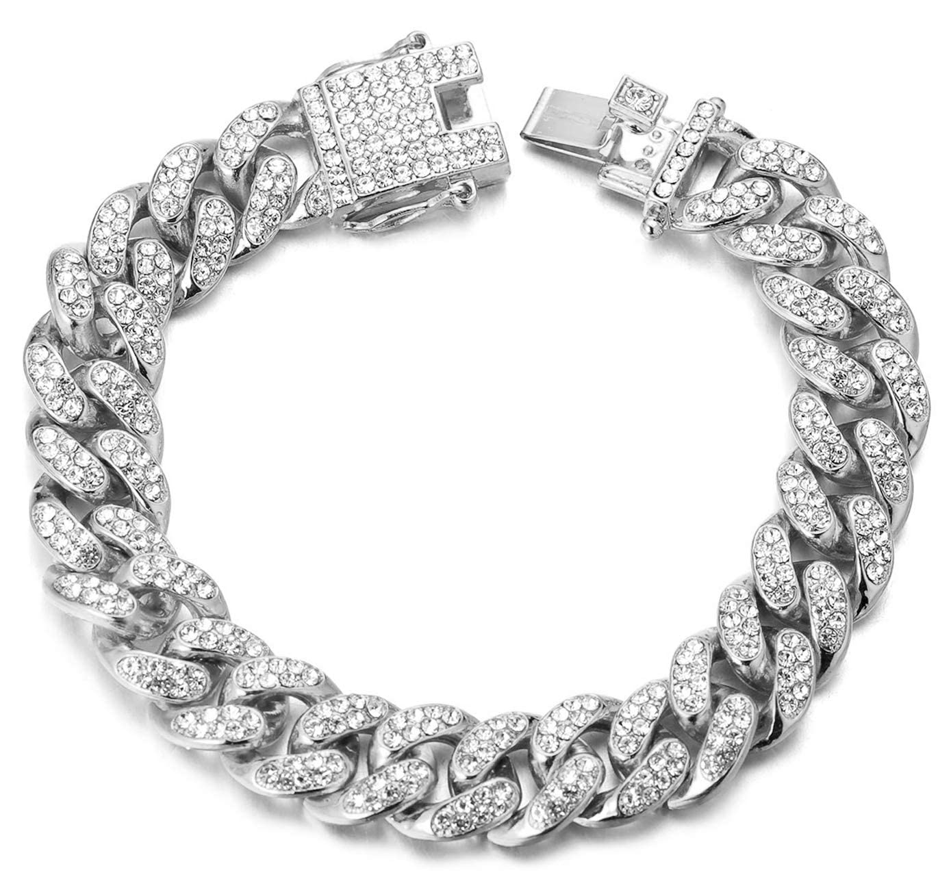 HALUKAKAH Diamante Reloj de Oro Hombres,Chapado en Oro Real de 18k/Platino Plateado en Oro Blanco Pulsera Cuarzo 24cm,con Pulsera Cubana 20cm,Diamante de Laboratorios,Gratis Caja de Regalo