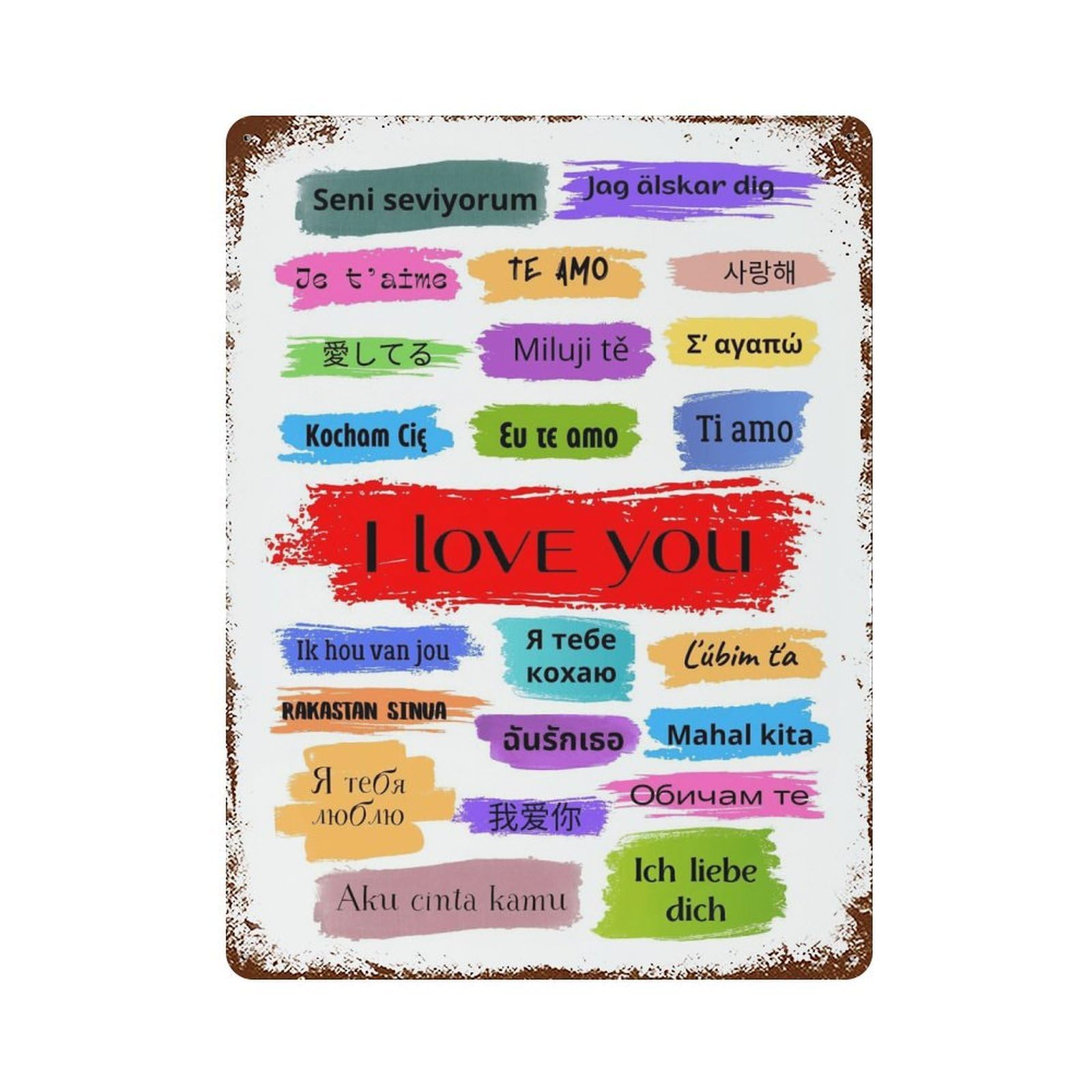 xiaoxiaoshen Love Expressed in Different Languages, A Romantic in Multi-language Style Wall Decor Art Metal Tin Poster Modern Home Decor Art Home Bar Shop Decorations Vintage Sign 40x30cm