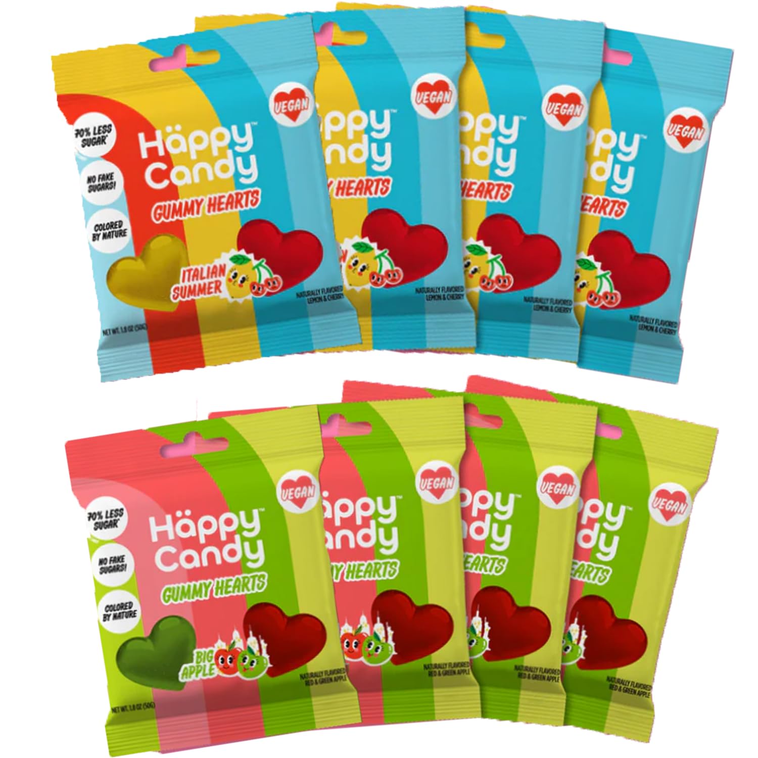 Variety Pack – Big Apple & Italian Summer Gummy Candy | 4 Bags Each – Low Sugar, Gluten Free, No Alternative Sweeteners, Non-GMO, Vegan, Snacks for Kids | Lemon, Cherry, Red & Green Apple Flavors | 8 x 1.8oz Bags