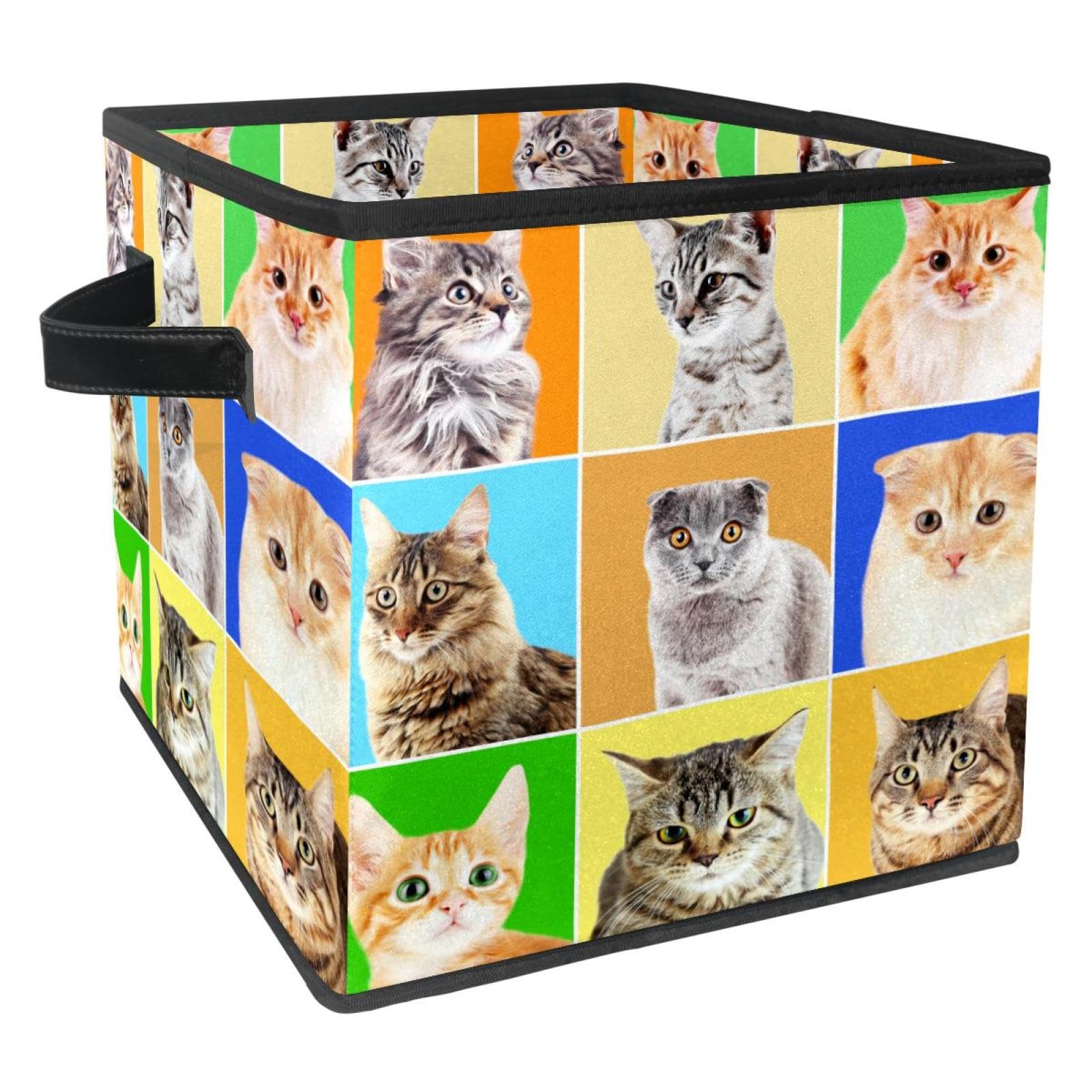 Boîte de rangement pliable motif chat, cube en tissu pour placard et organisation maison