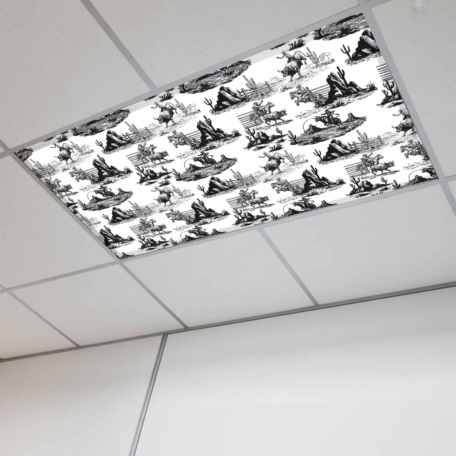 Retro Cow Fluorescent Light Covers 1 Pack Bullfighter Tropical Plants Cactus Ethnic Wind Magnetic Fluorescent Ceiling Lights Filters for Office Classroom Home Drop Ceiling 4x2 Feet
