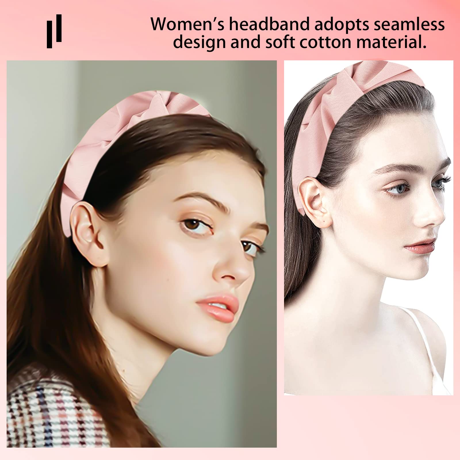 Fasce Per Capelli Larga Vintage Con Perline Floreali - Morbida E Imbottita Per Donne - Accessori Capelli Elastici, Rosa - 3
