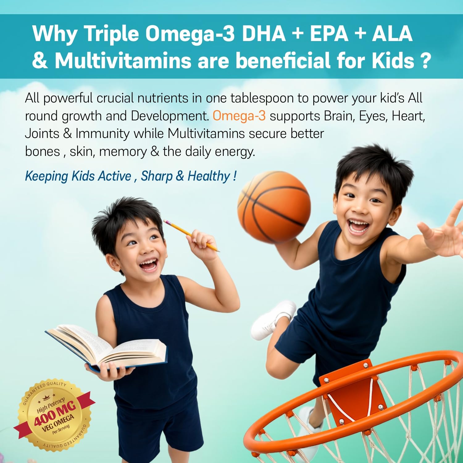 Bliss Welness Junior Bliss Kids Omega 3 6 9 + Multivitamins | Omega-3 DHA EPA ALA Vitamin A C D E | Focus Concentration Memory IQ Eyesight Immunity Brain Health Supplement (500 GM) — Amazon image 5